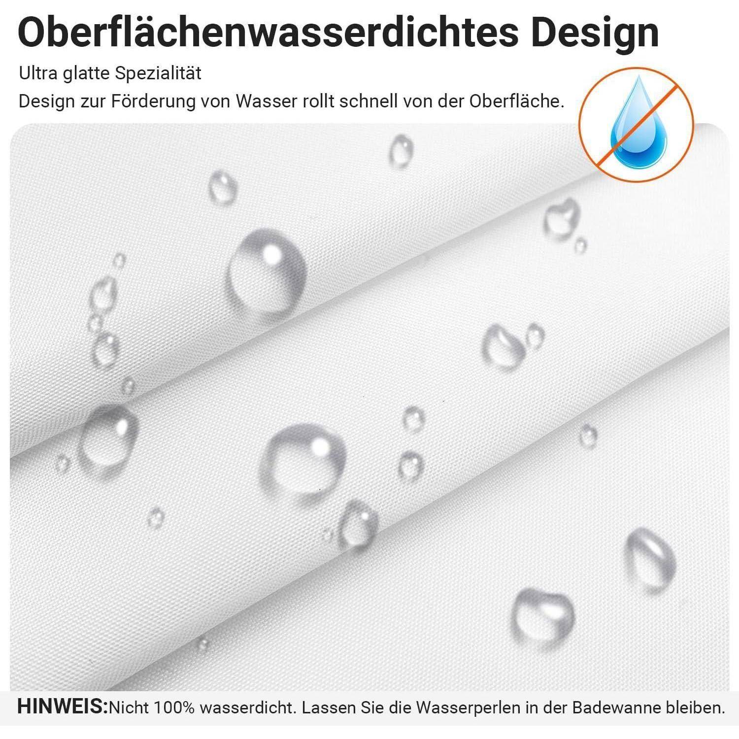 Wassertropfen auf einer glatten Oberfläche, die ein wasserabweisendes Design demonstrieren. Inkl. Hinweis: 'Nicht 100% wasserdicht.
