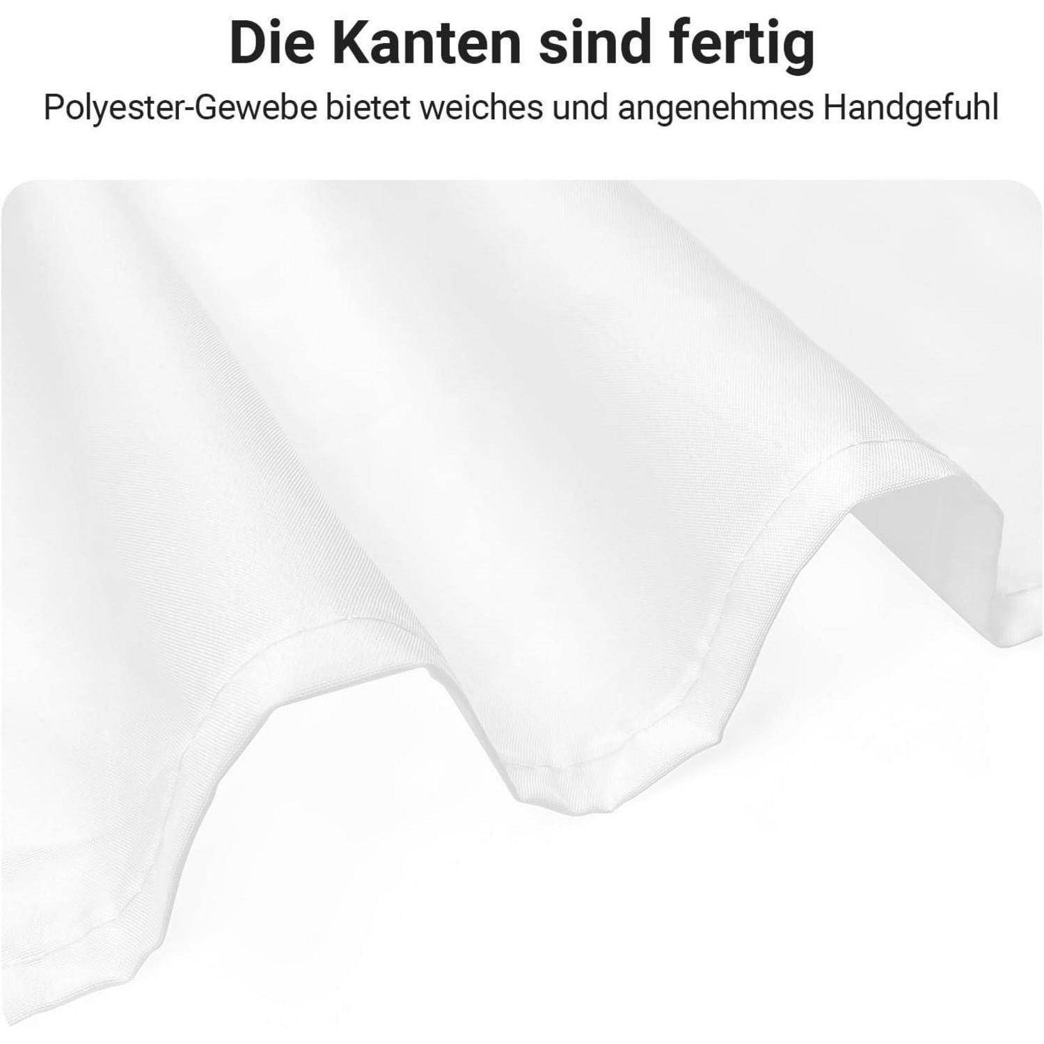 Die Kanten sind fertig. Polyester-Gewebe bietet weiches und angenehmes Handgefühl.' Bild zeigt eine Nahaufnahme von Gewebekanten.