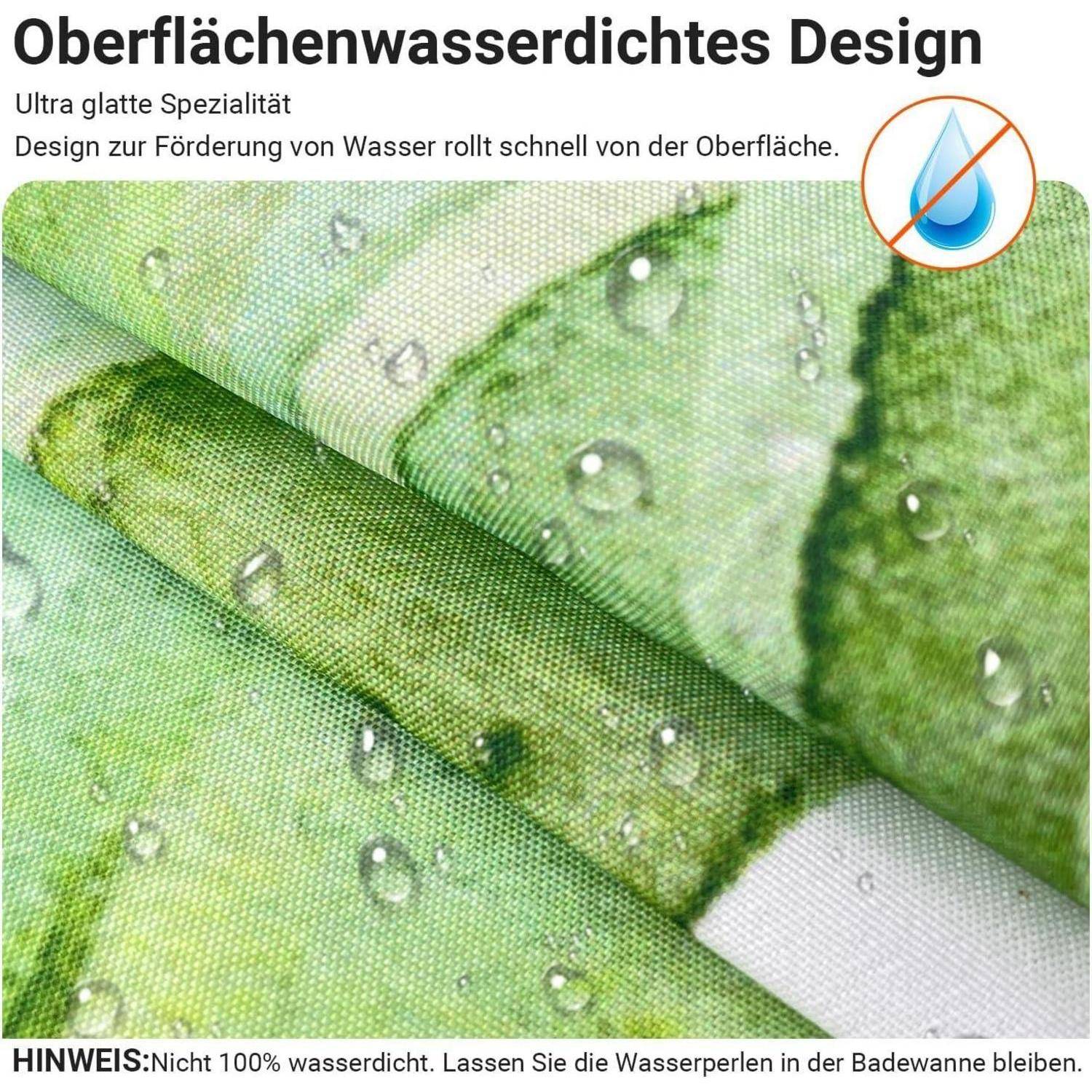 Wasserfestes Oberflächendesign' mit einer Nahaufnahme einer Gewebeoberfläche, auf der Wassertropfen sichtbar sind. Hinweis: Nicht 100% wasserdicht.