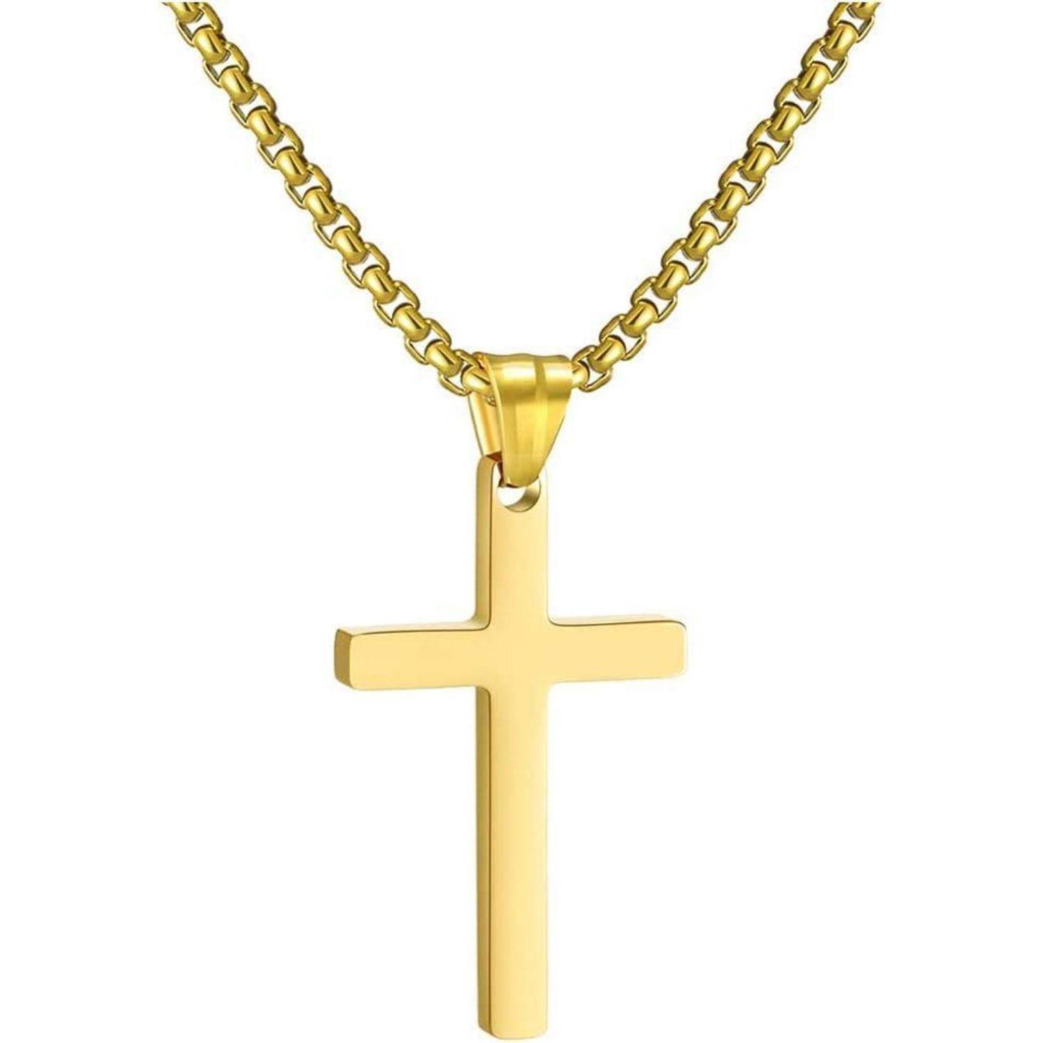 Kreuzkette Herren Edelstahl Silber Gold Schwarz Anhänger Halskette