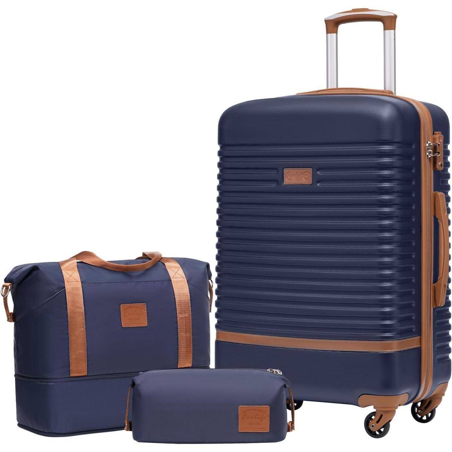Koffer Set ABS Hartschale 4 Rollen Trolley TSA Mittlerer Blau/Braun