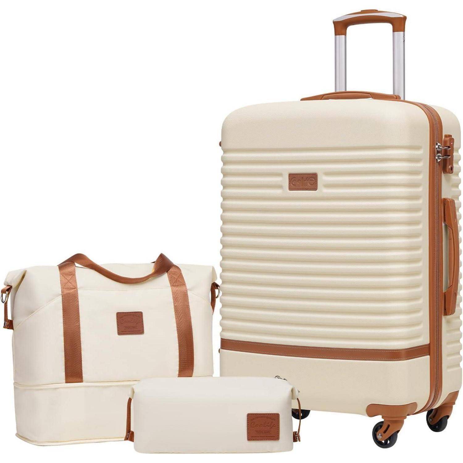ABS Hartschalen Koffer Set 3tlg Weiß/Braun 4 Rollen TSA-Schloss