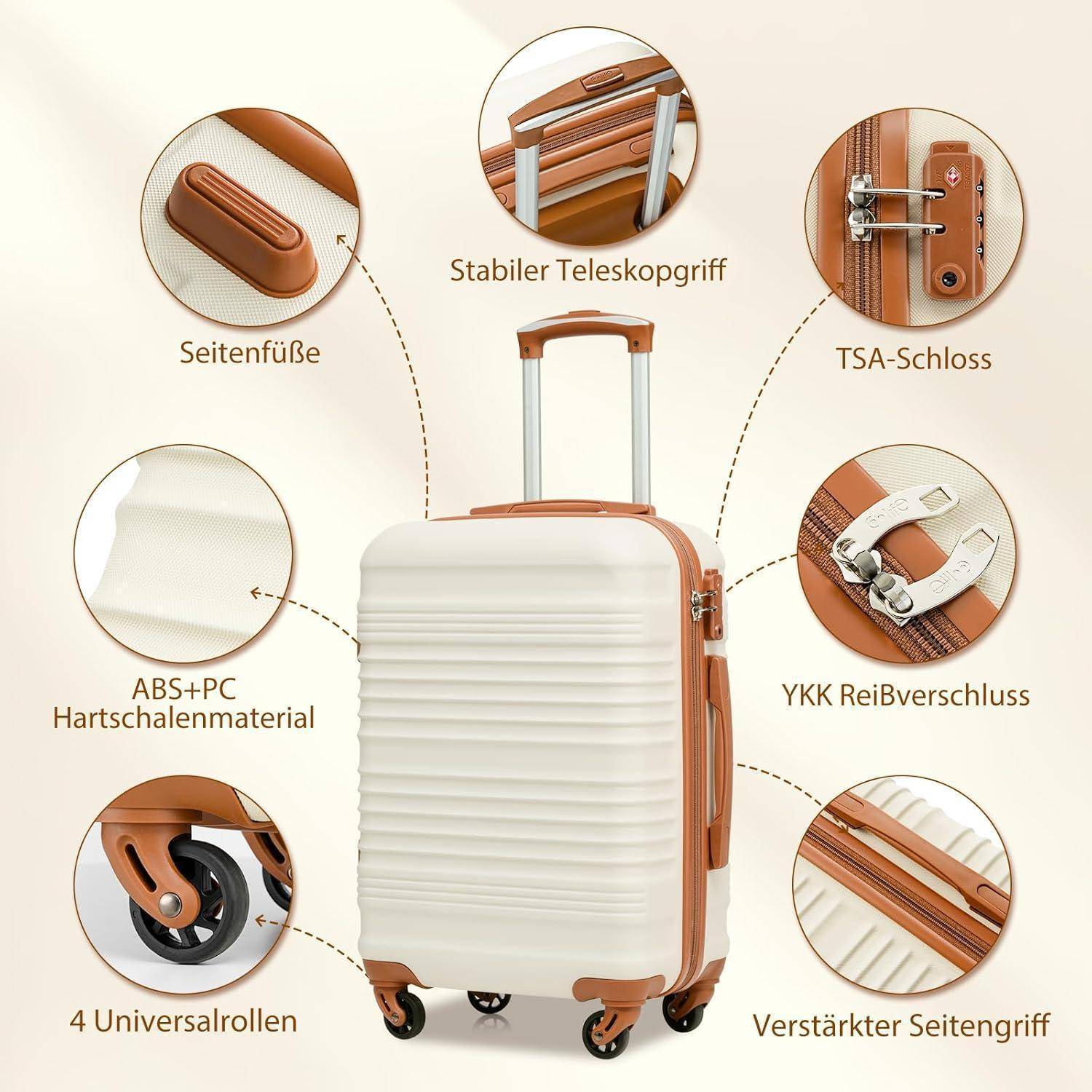 Koffer-Set ABS Hartschale Reisekoffer 4 Rollen TSA-Schloss Mittlerer