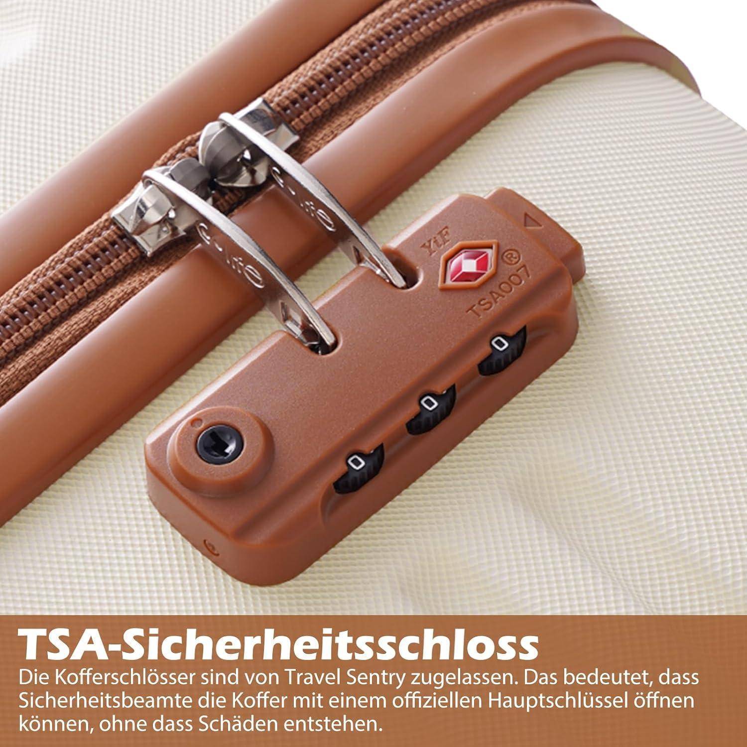 Hartschalen-Trolley Handgepäck-Set Blau/Braun 3tlg TSA-Schloss