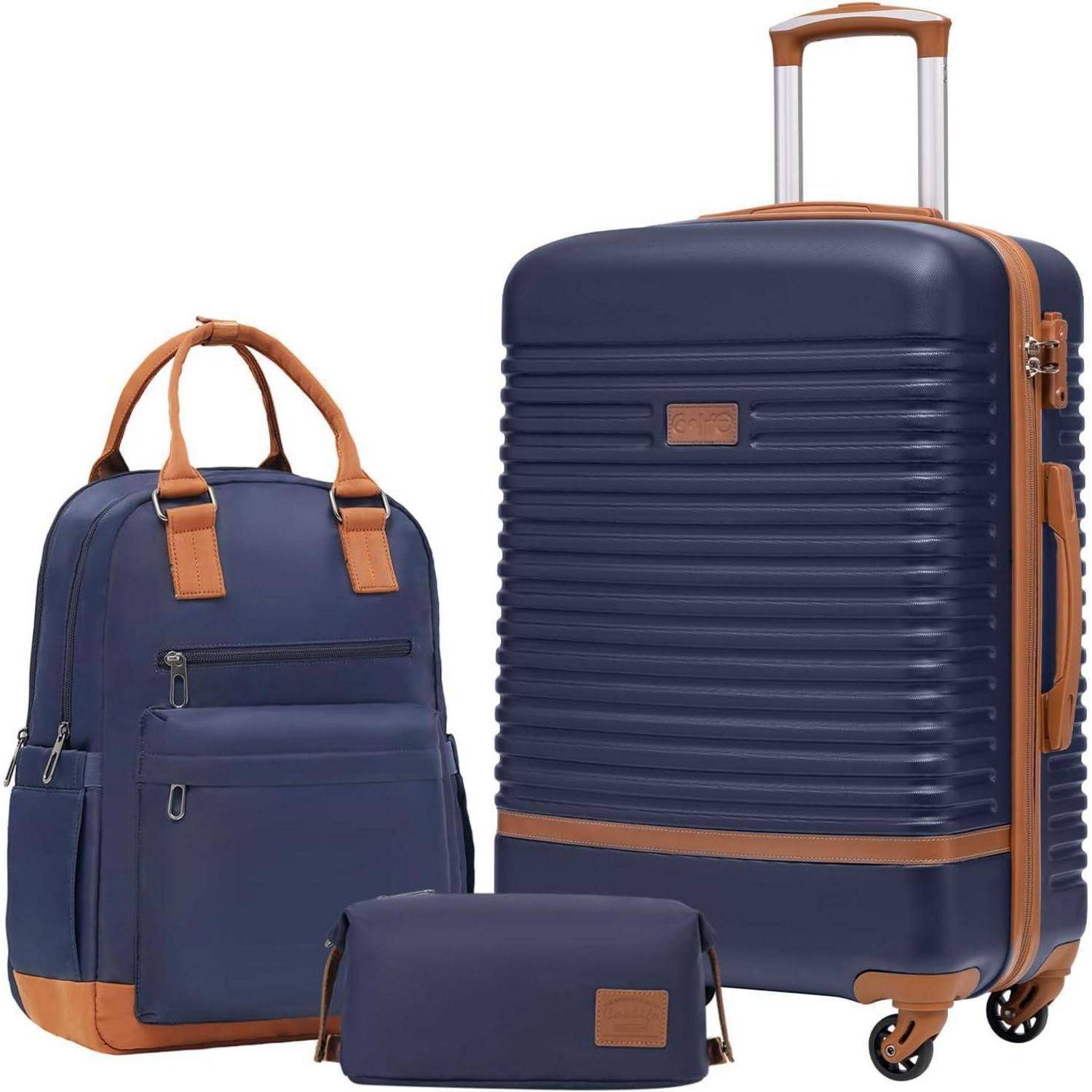 Hartschalen Koffer Set 3tlg Blau Braun ABS Trolley 4 Rollen