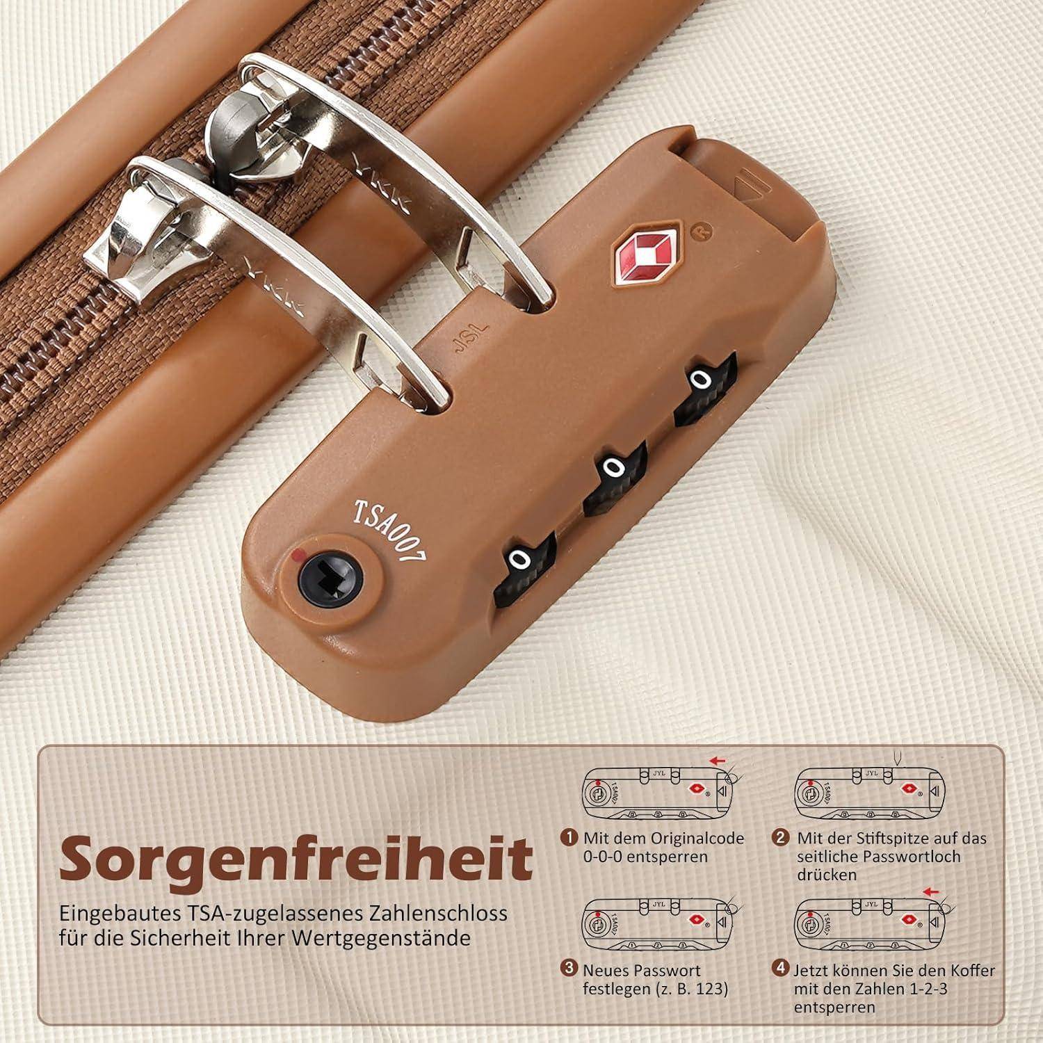 Hartschalen-Koffer Set 3tlg Blau Braun Trolley 4 Rollen TSA-Schloss