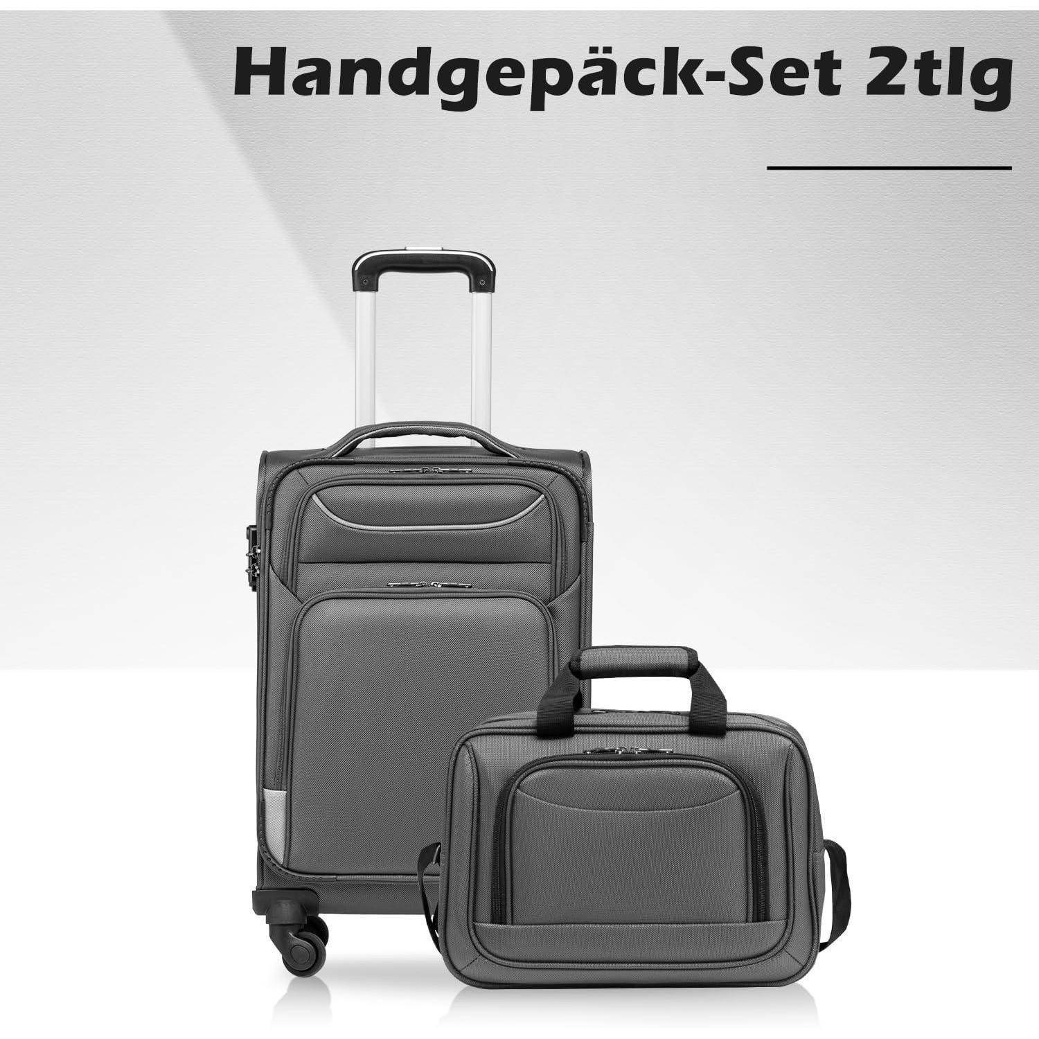 Handgepäck 2tlg: Koffer Trolley Reisekoffer 4 Rollen Stoffkoffer