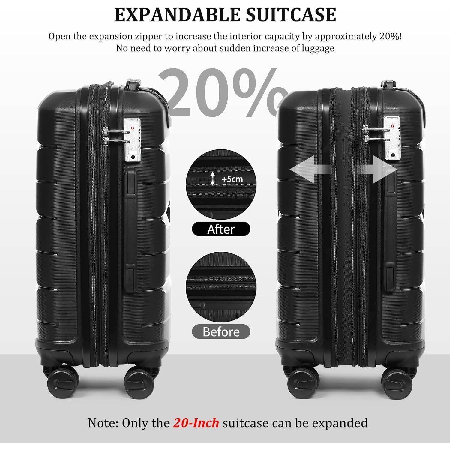 Koffer Hartschale Trolley PP Schwarz 55cm Handgepäck Erweiterbar
