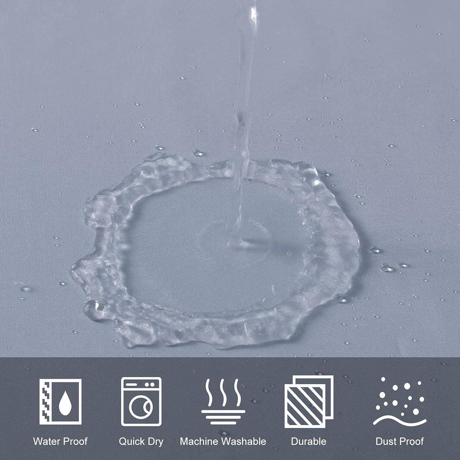 Wasser wird auf eine Oberfläche gegossen, was die wasserabweisenden Eigenschaften veranschaulicht. Darunter befinden sich Symbole, die auf „Wasserdicht