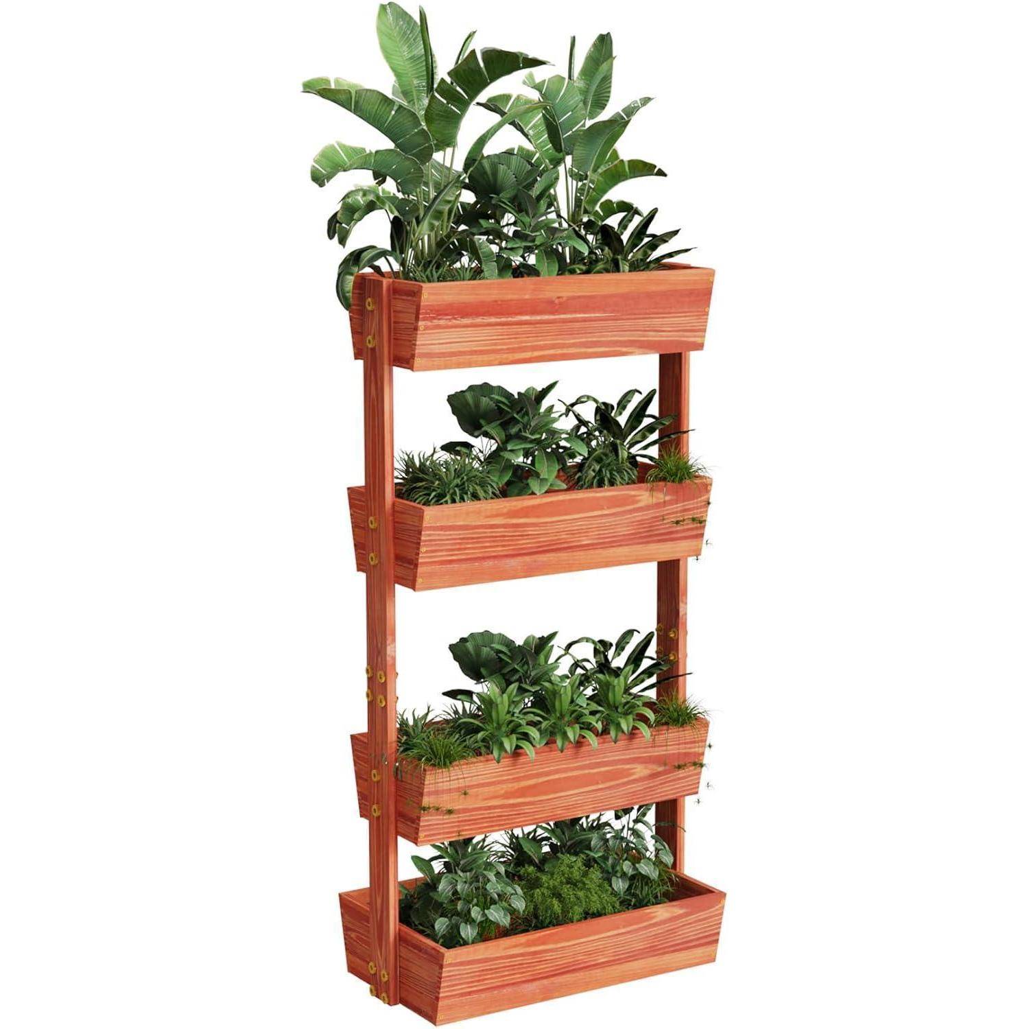 Vertikalbeet mit 4 Kästen aus Tannenholz, verstellbar, für