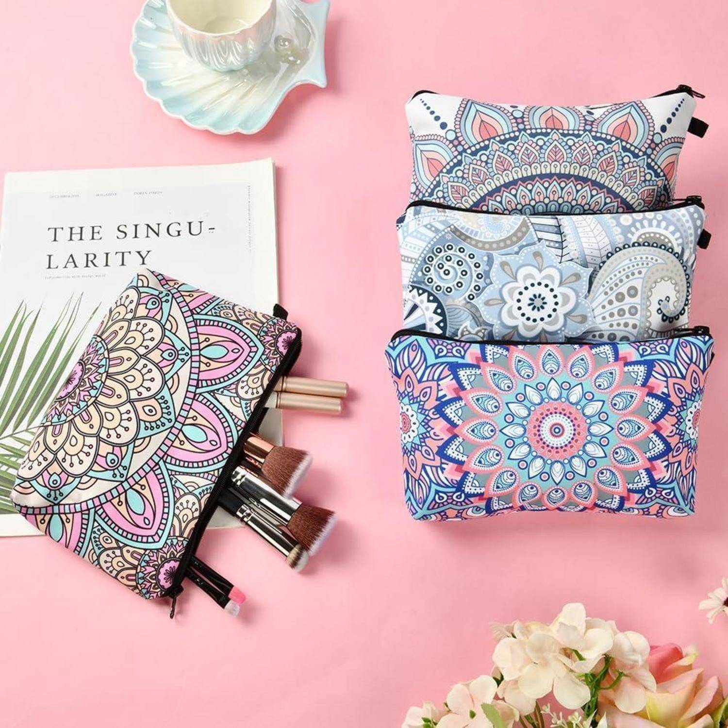 Kosmetiktasche Set: 4 Stück Makeup Tasche Segeltuch mit Reißverschluss