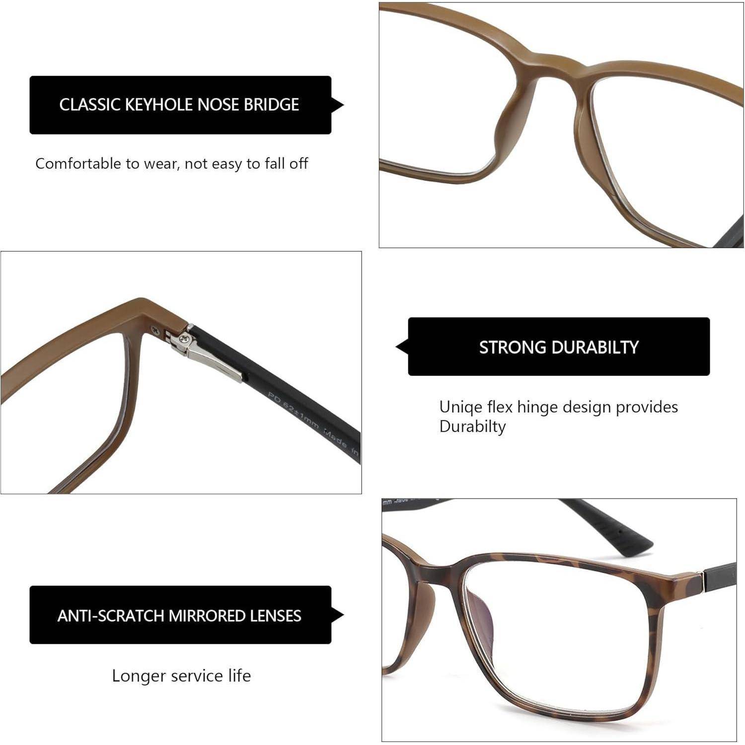 Blaulichtfilter Lesebrille Herren Eckig Anti-Glanz Computerbrille