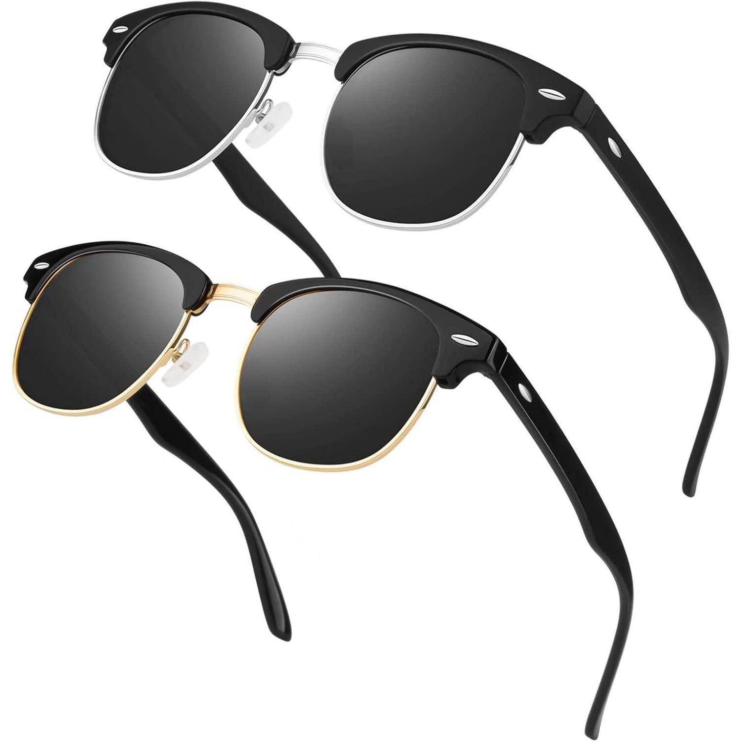 Polarisierte Retro Sonnenbrille Herren Damen Schwarz Grau UV400 Schutz