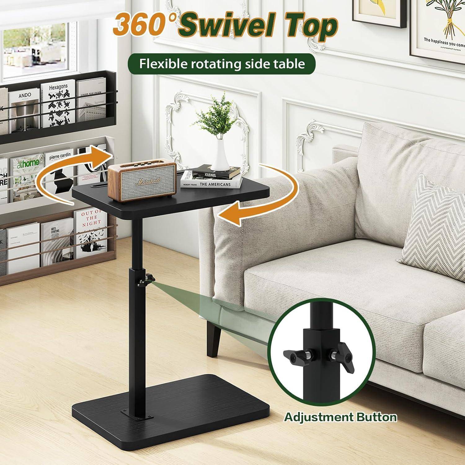 Beistelltisch C-Form 360° Rotierbar Höhenverstellbar Schwarz