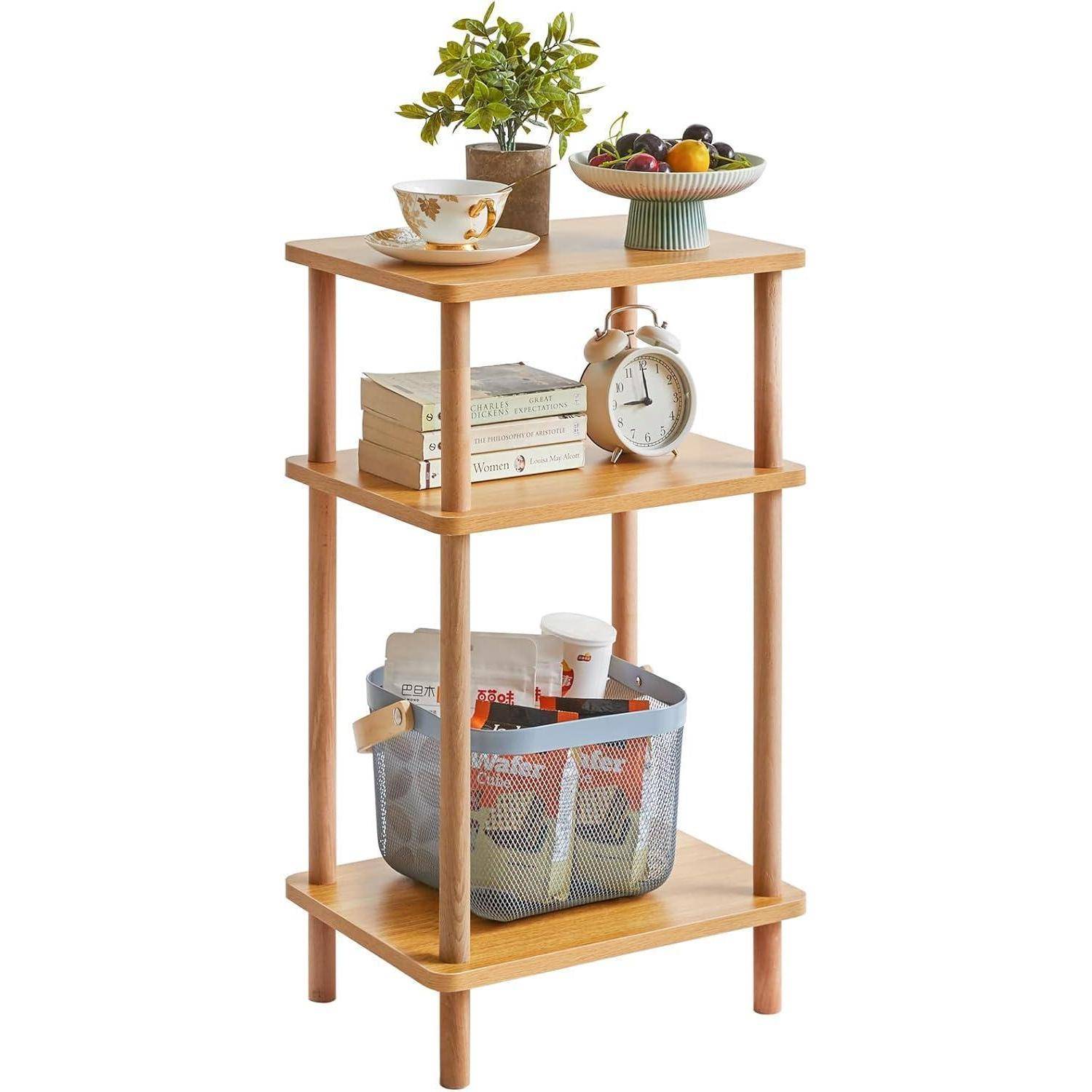 Holz Beistelltisch mit 3 Ebenen 39x29x68.5cm Weiß Moderne Design