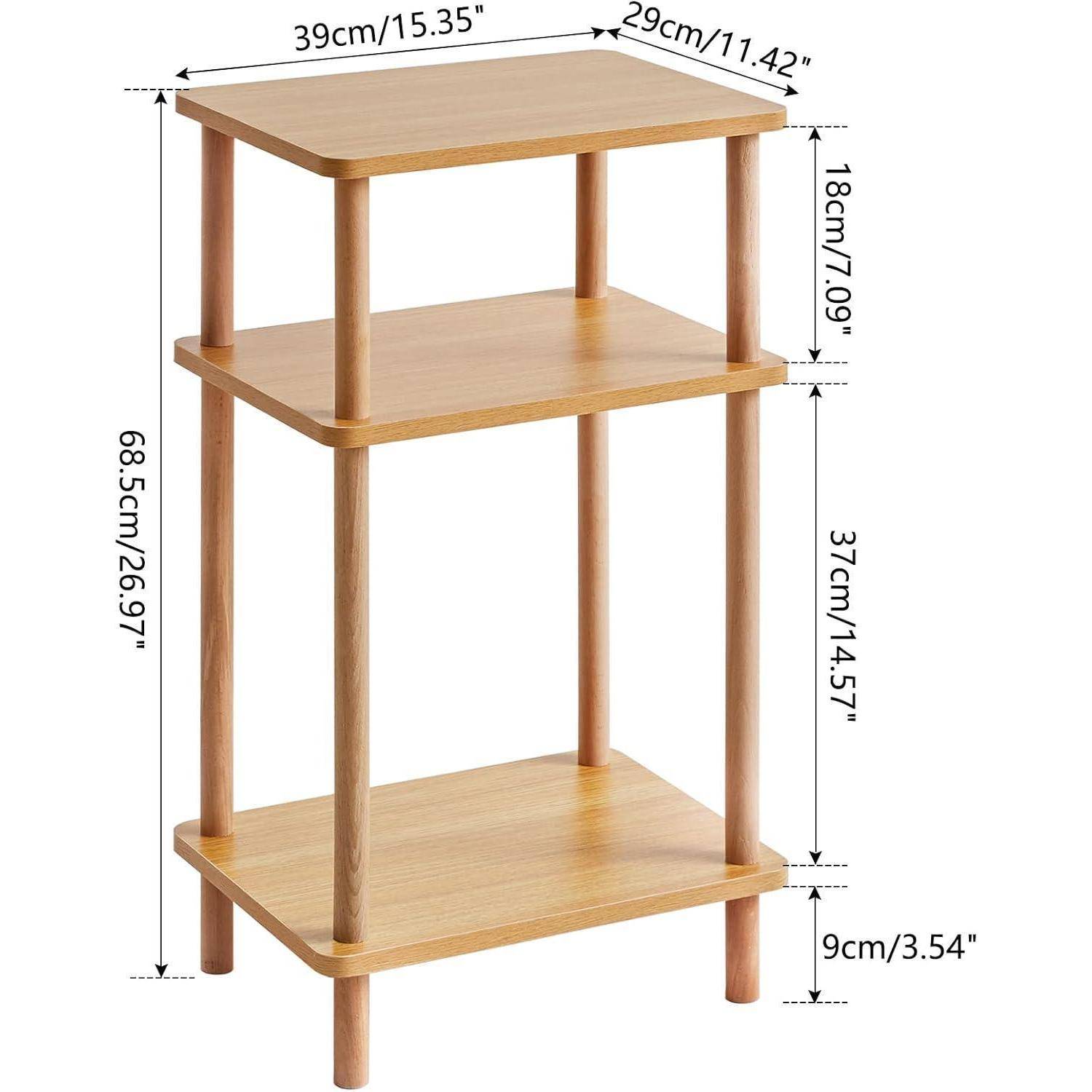 Holz Beistelltisch mit 3 Ebenen 39x29x68.5cm Weiß Moderne Design