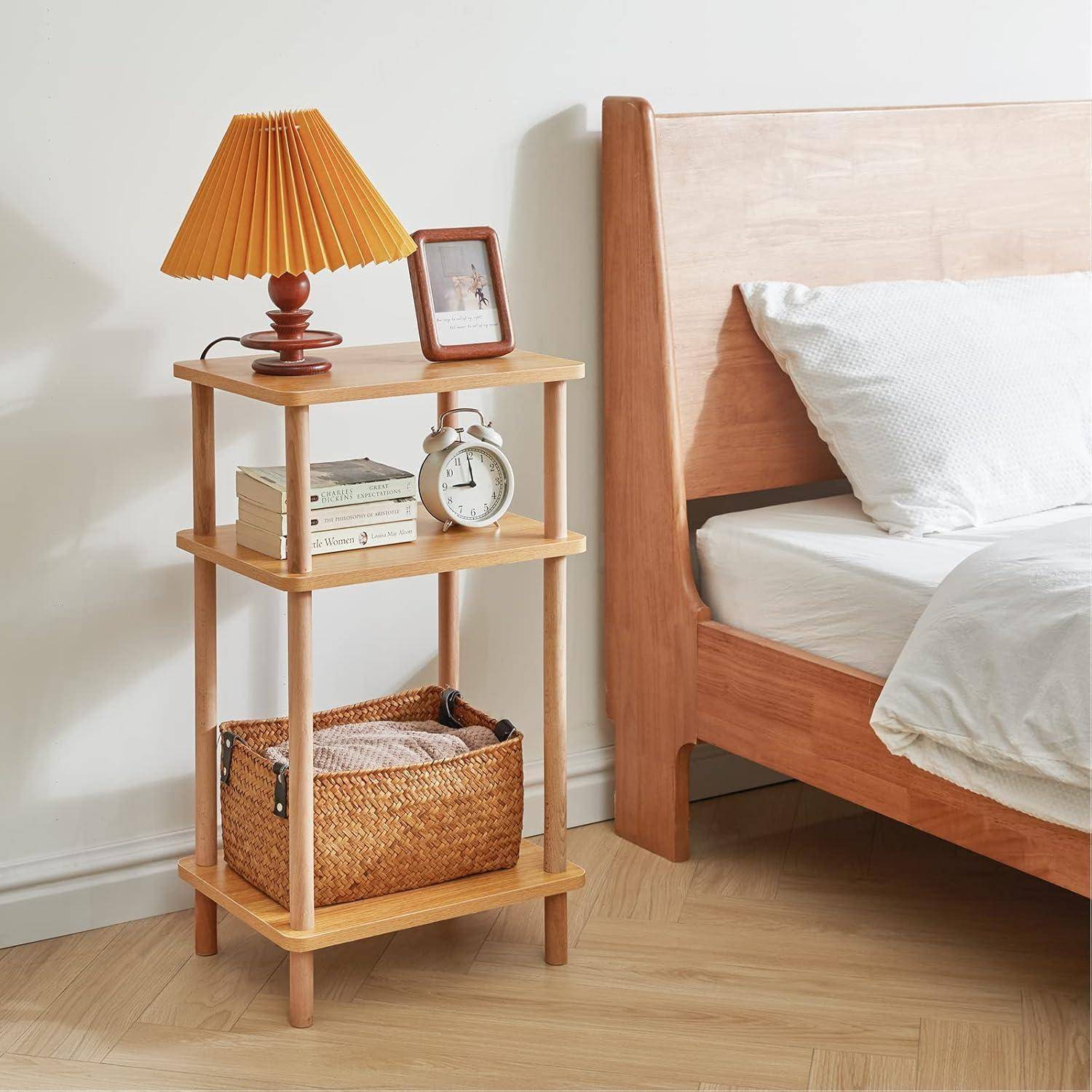 Holz Beistelltisch mit 3 Ebenen 39x29x68.5cm Weiß Moderne Design