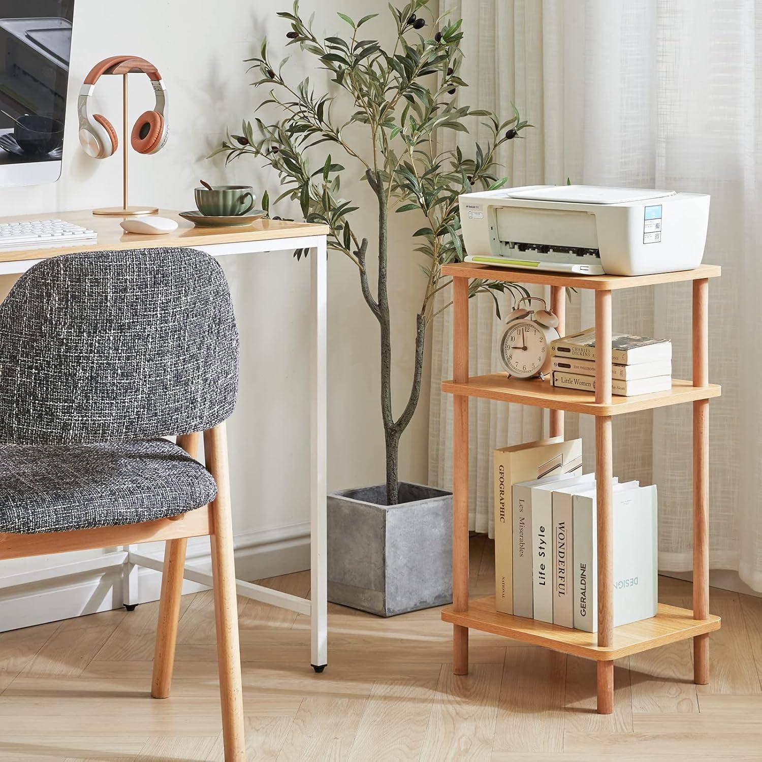 Holz Beistelltisch mit 3 Ebenen 39x29x68.5cm Weiß Moderne Design
