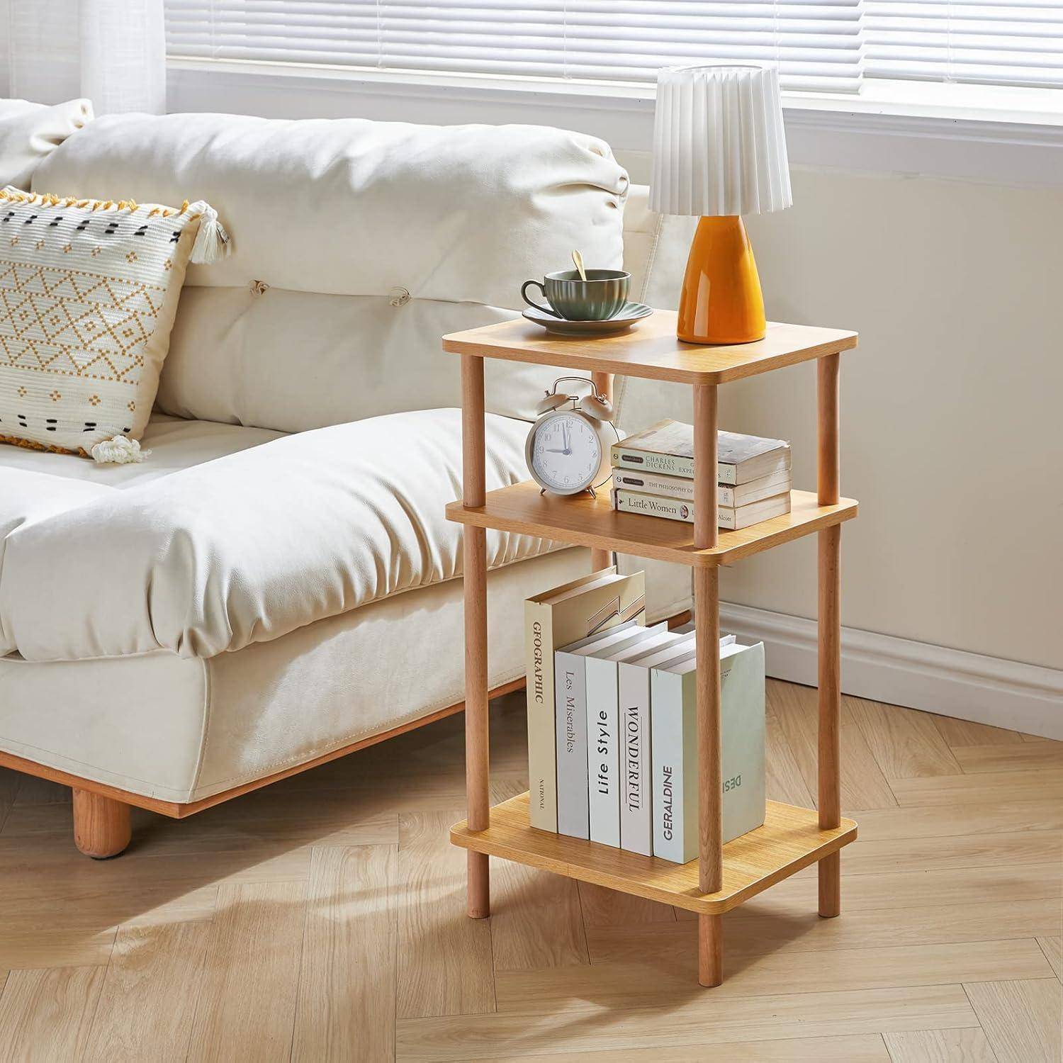 Holz Beistelltisch mit 3 Ebenen 39x29x68.5cm Weiß Moderne Design