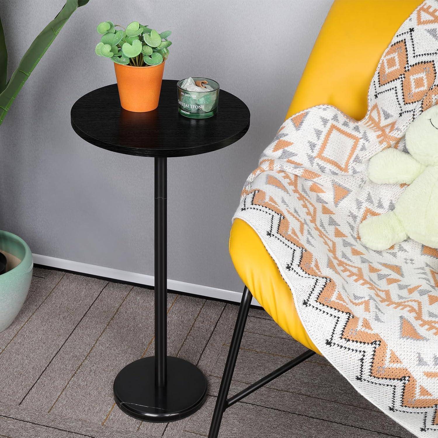 Kleiner Schwarzer Beistelltisch mit Marmorsockel 32CM für Wohnzimmer