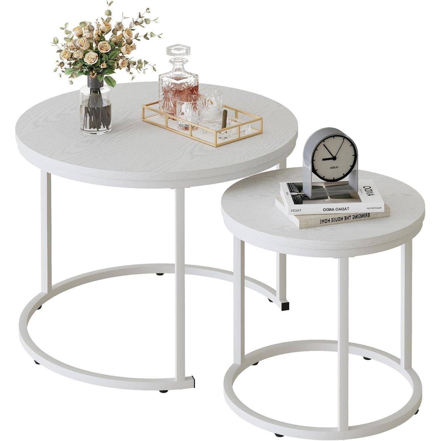 Runder Couchtisch Set Holz Weiß Metallgestell 2er Wohnzimmer