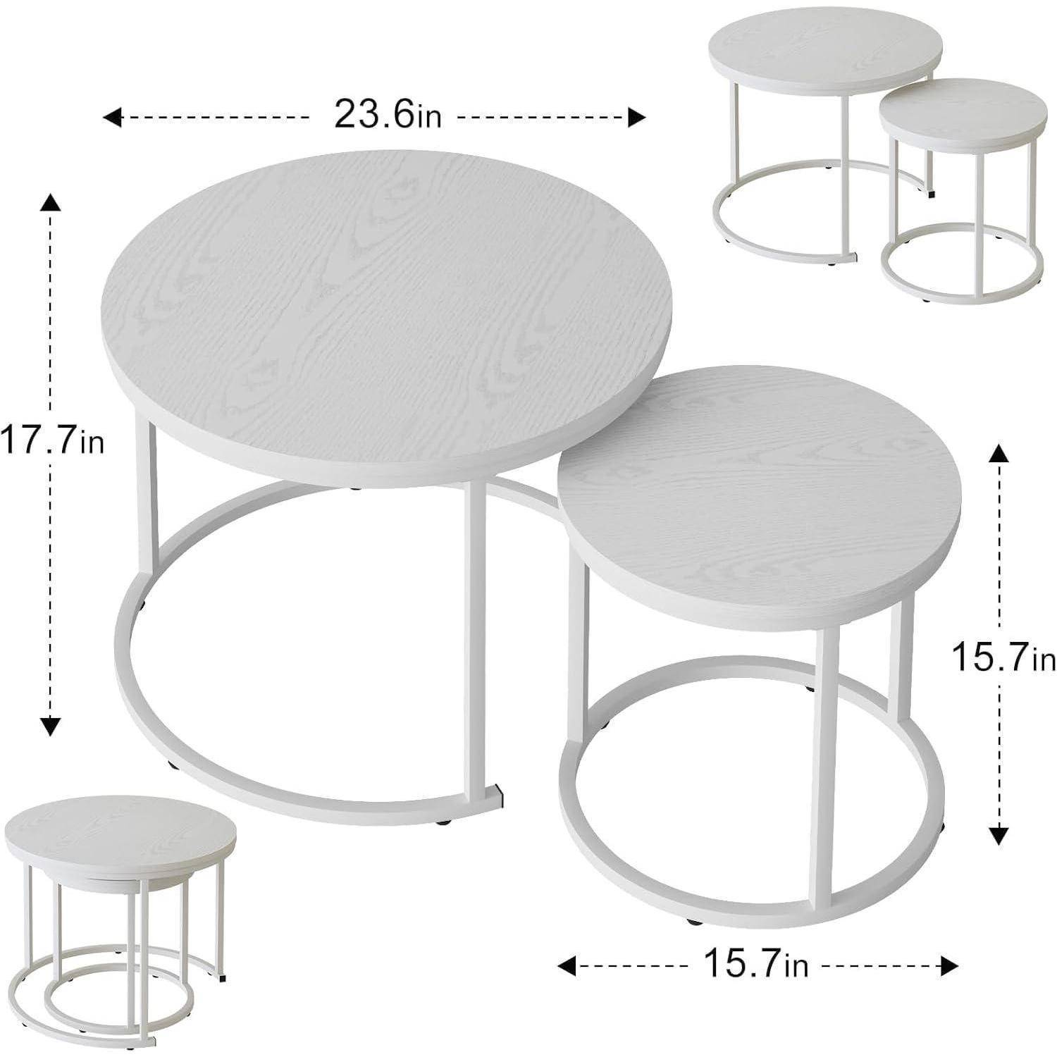 Runder Couchtisch Set Holz Weiß Metallgestell 2er Wohnzimmer