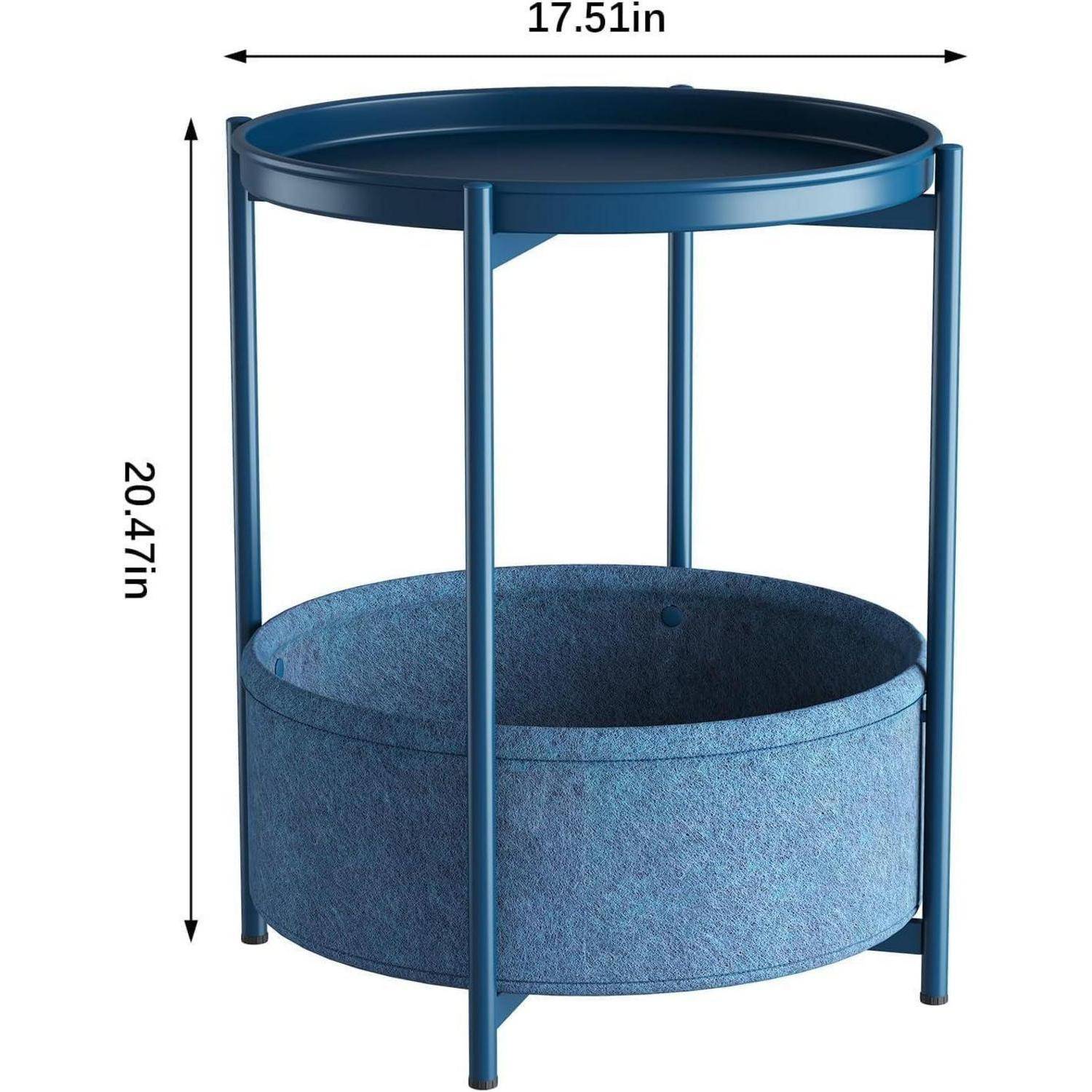 Runder Beistelltisch Stoffkorb Nachttisch Moderner Stil Blau