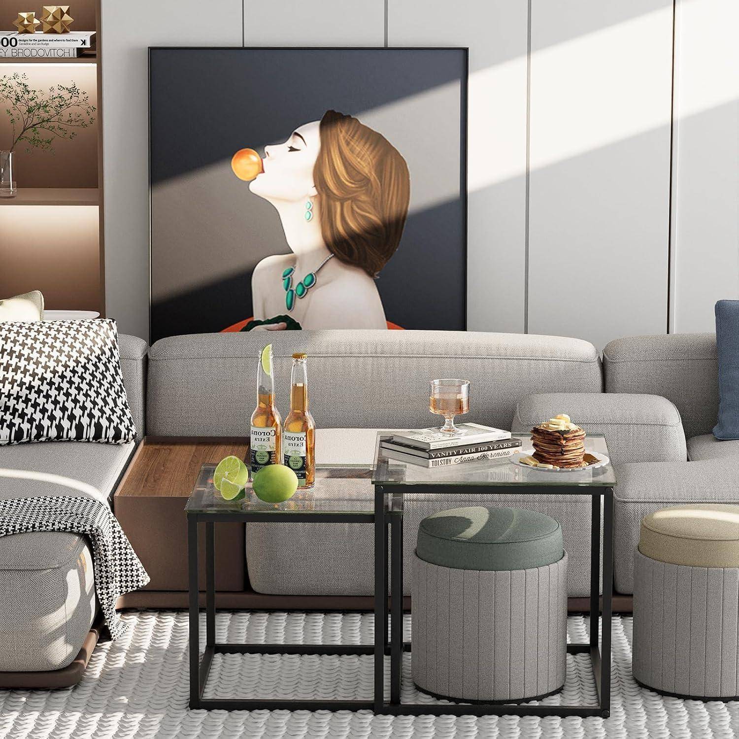 Quadratische Glas Couchtische Set, Modern, Schwarz, 2er Set, 50/45 cm