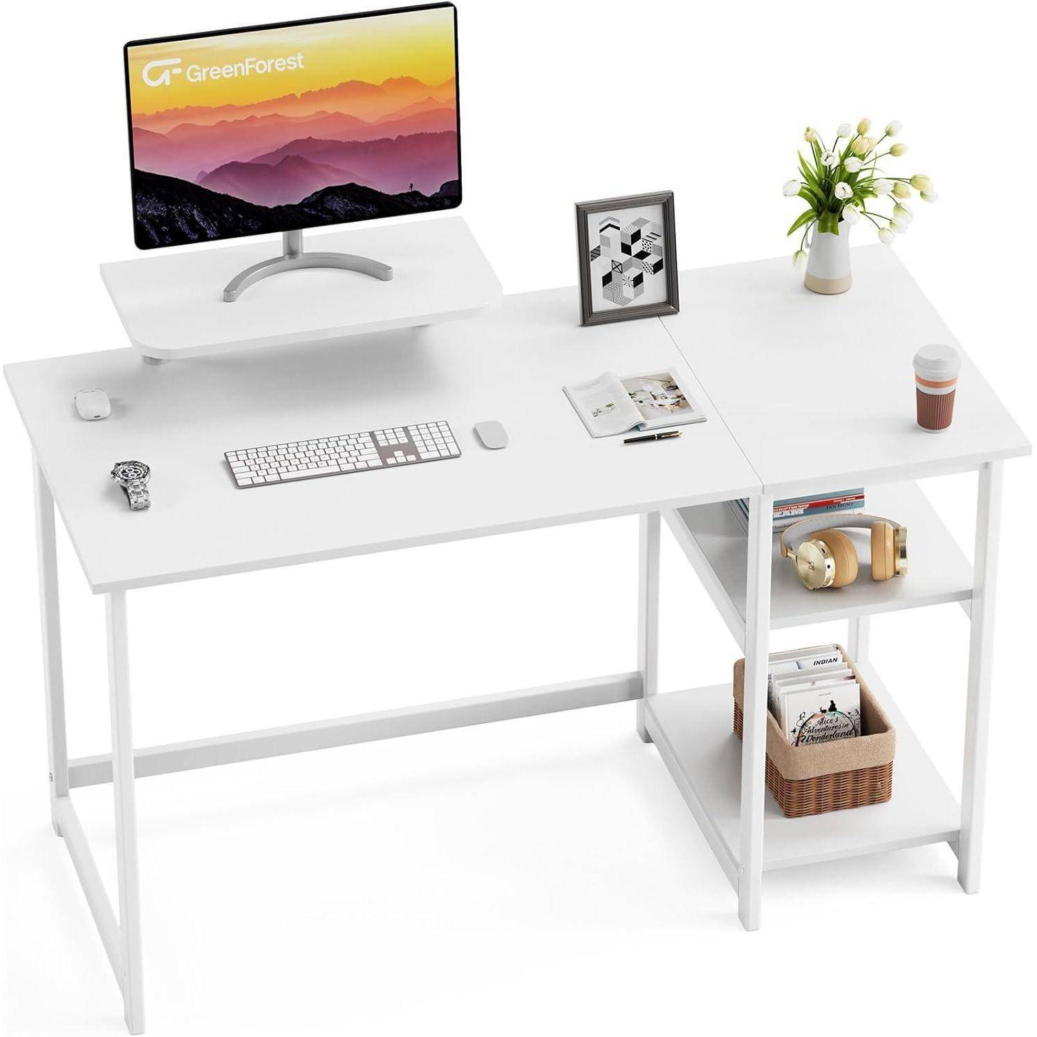 Schreibtisch Weiß mit Stauraum und Monitorständer 100cm