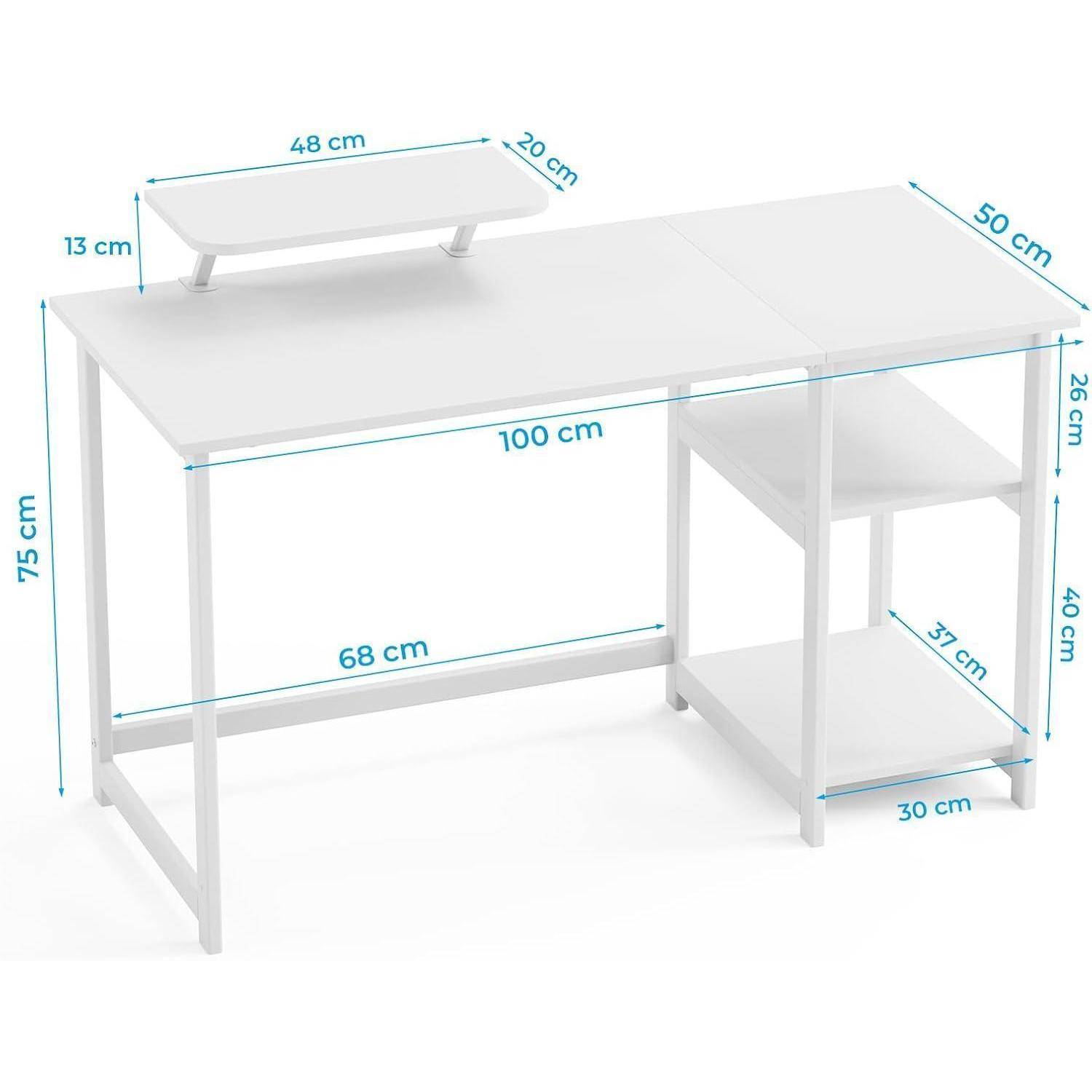 Schreibtisch Weiß mit Stauraum und Monitorständer 100cm