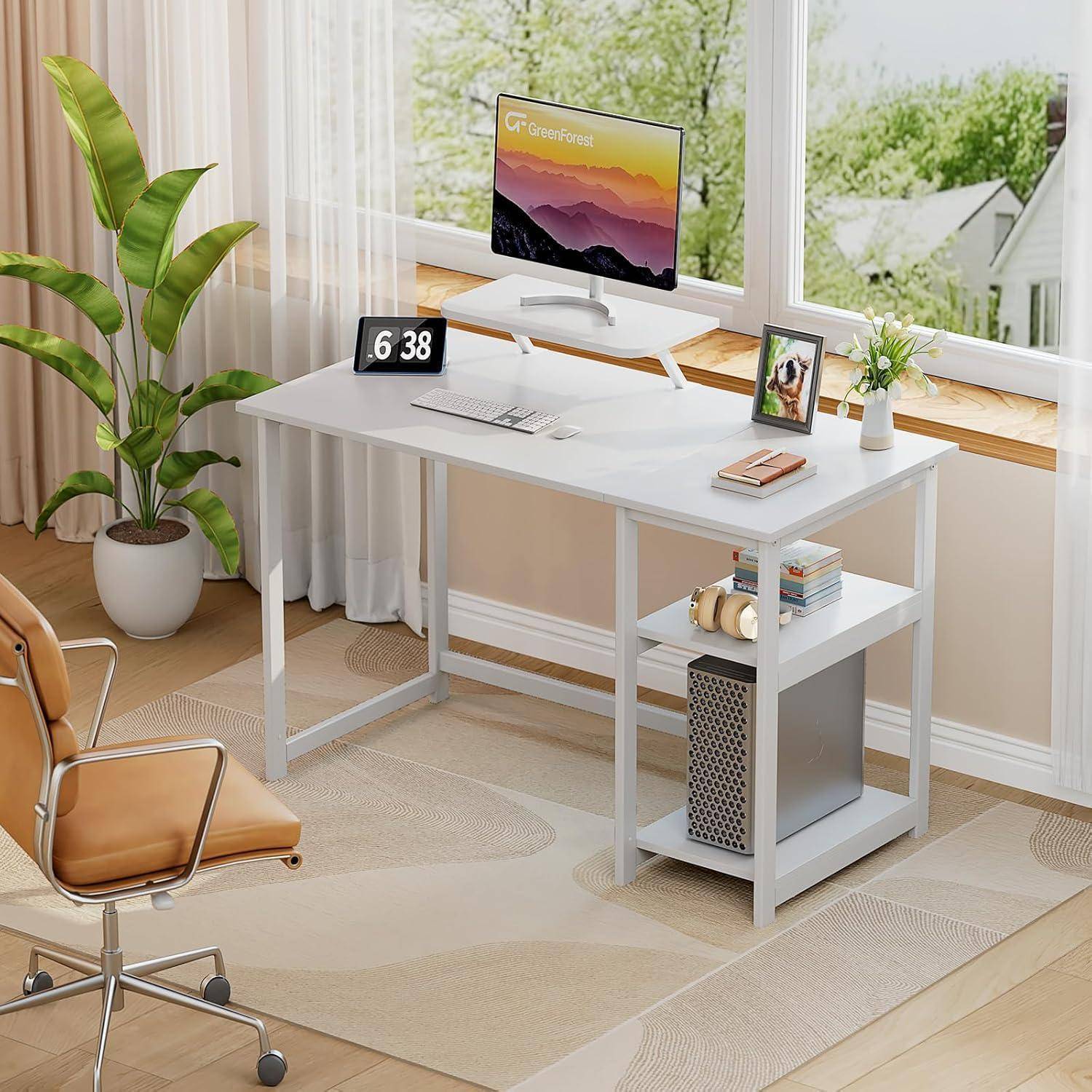 Schreibtisch Weiß mit Stauraum und Monitorständer 100cm