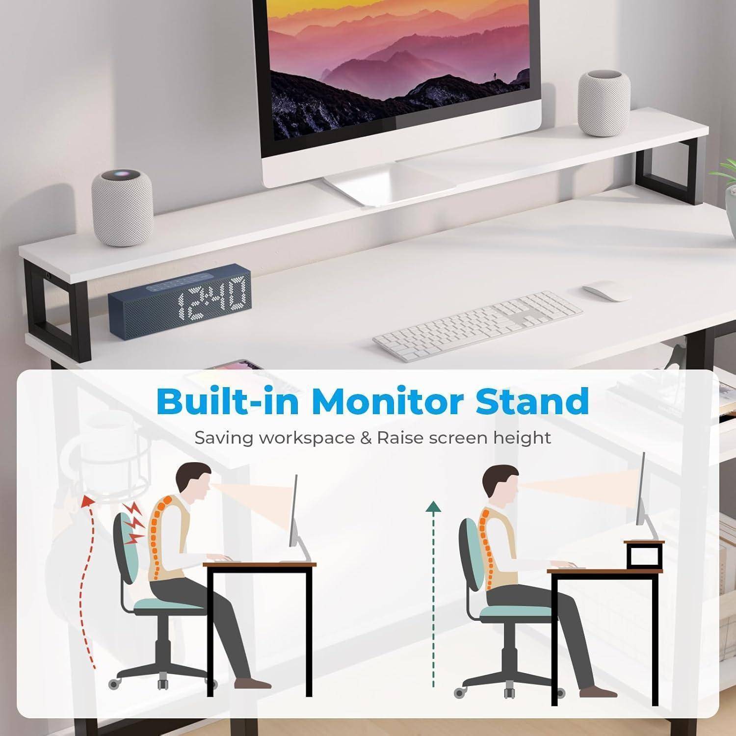 Schreibtisch 100x50cm Weiß mit Regal und Monitorständer Home Office