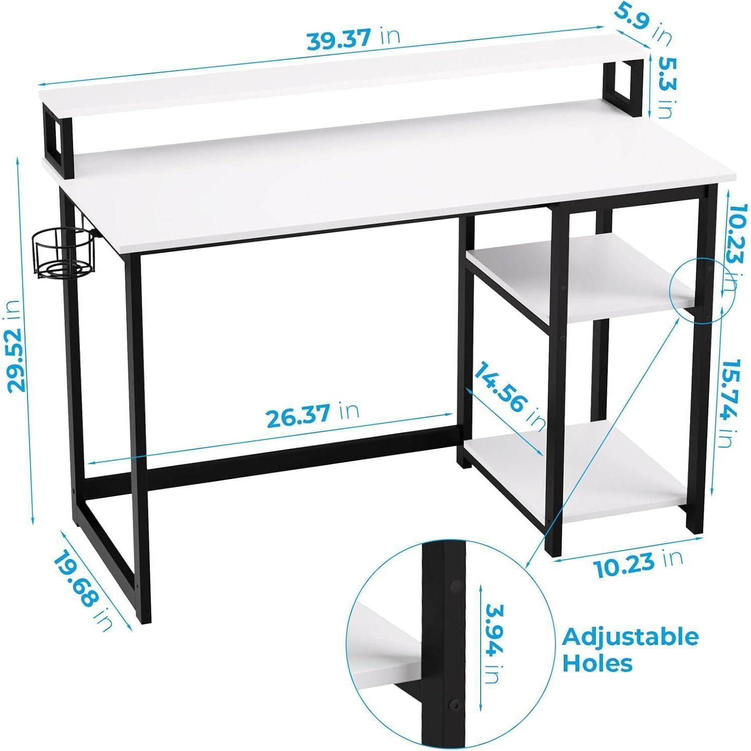 Schreibtisch 100x50cm Weiß mit Regal und Monitorständer Home Office
