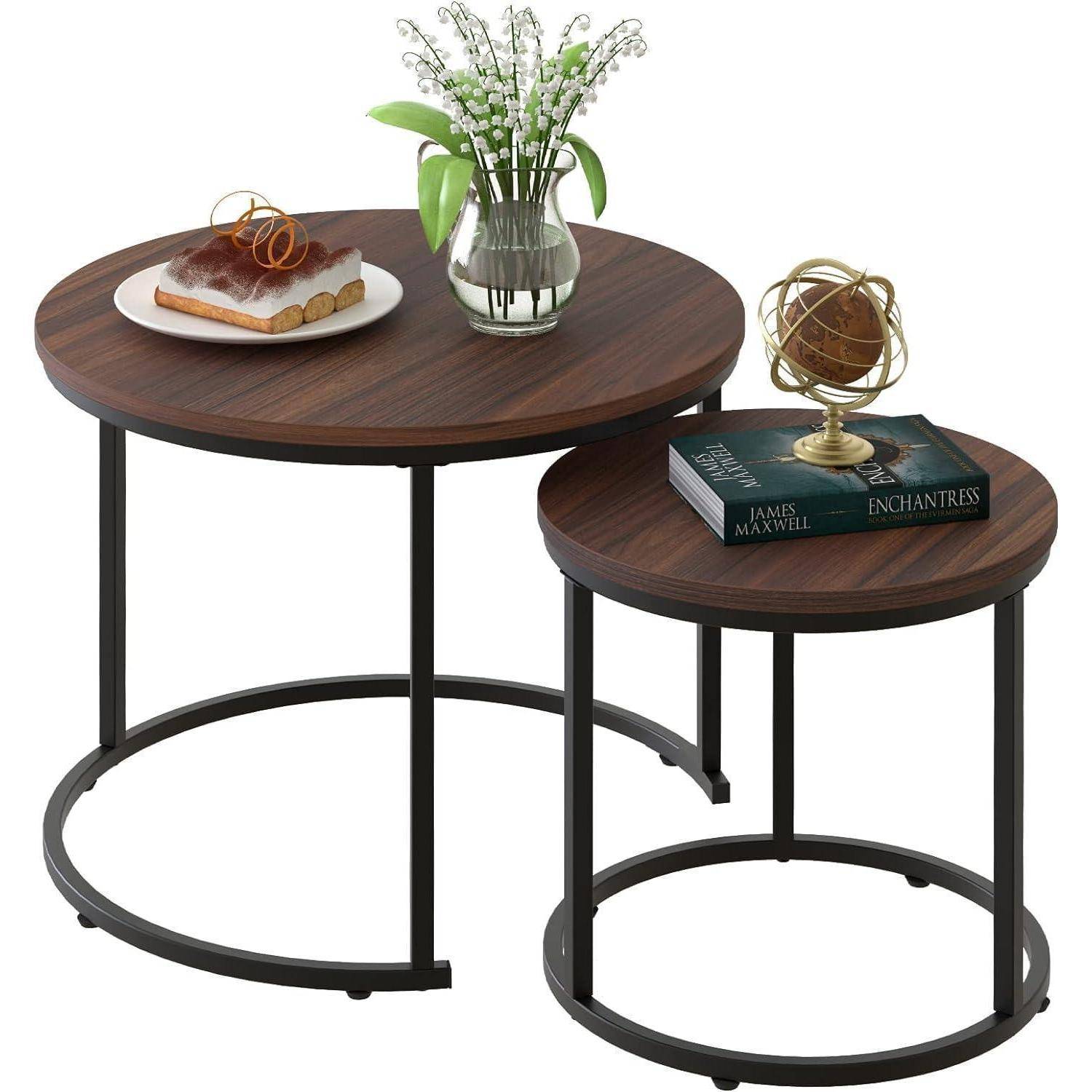 Runde Couchtische 2er-Set Beistelltisch Metallrahmen Wohnzimmer
