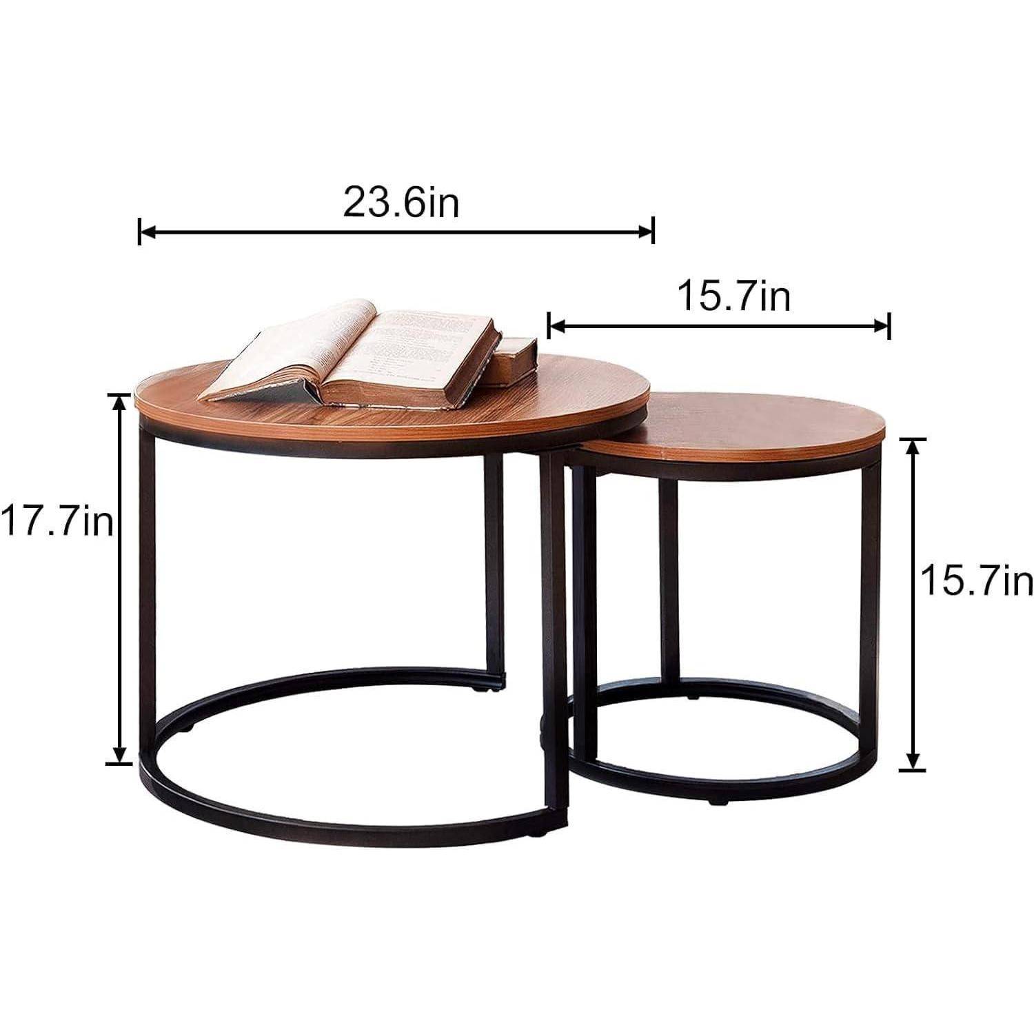 Runde Couchtische 2er-Set Beistelltisch Metallrahmen Wohnzimmer