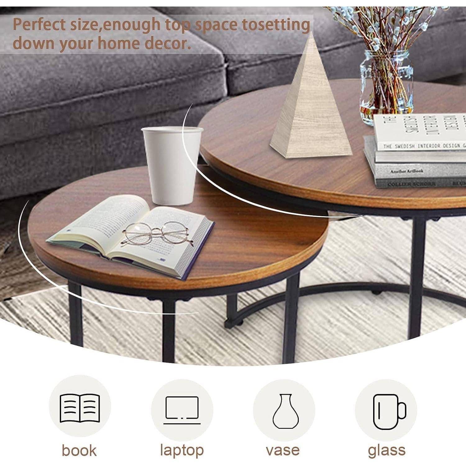 Runde Couchtische 2er-Set Beistelltisch Metallrahmen Wohnzimmer
