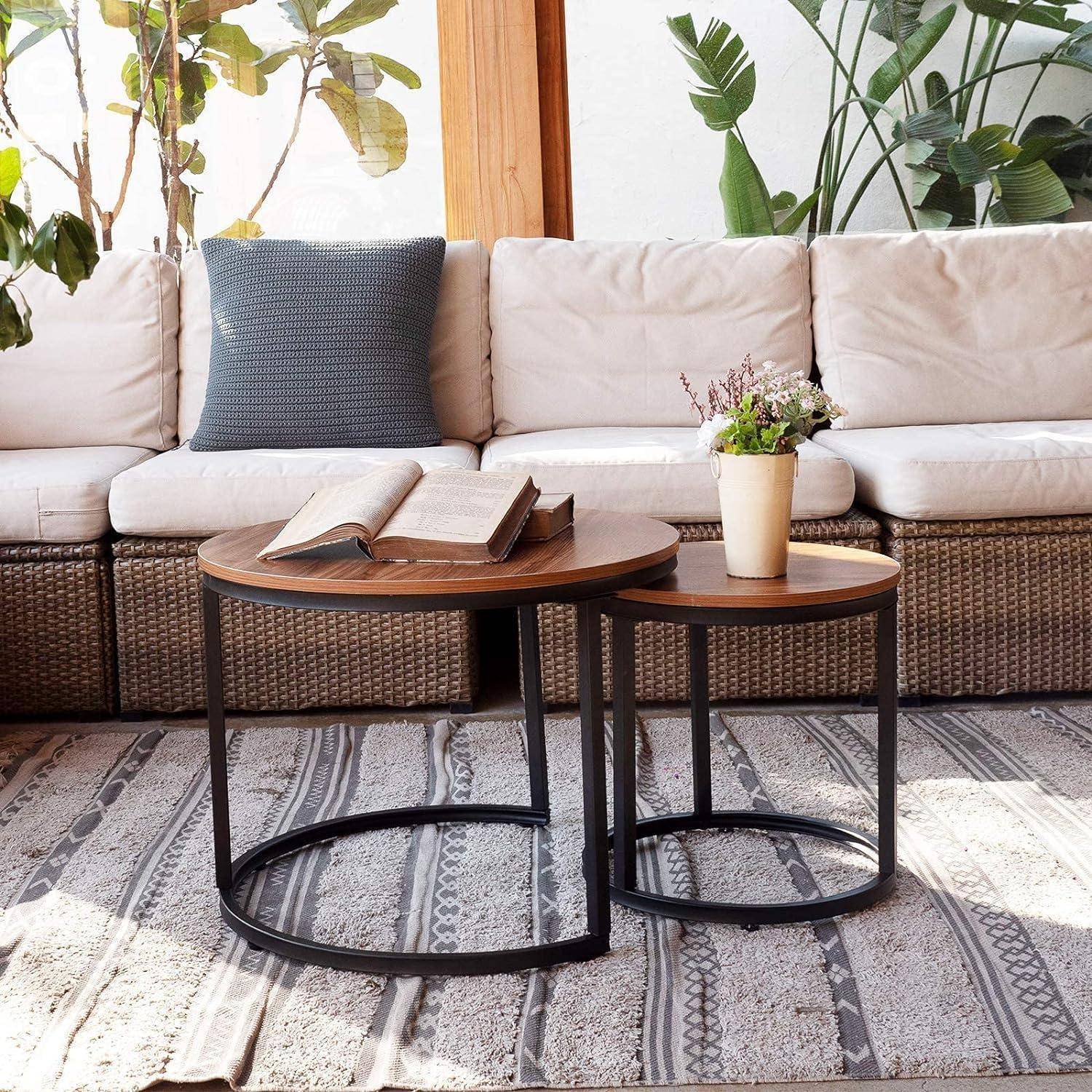 Runde Couchtische 2er-Set Beistelltisch Metallrahmen Wohnzimmer