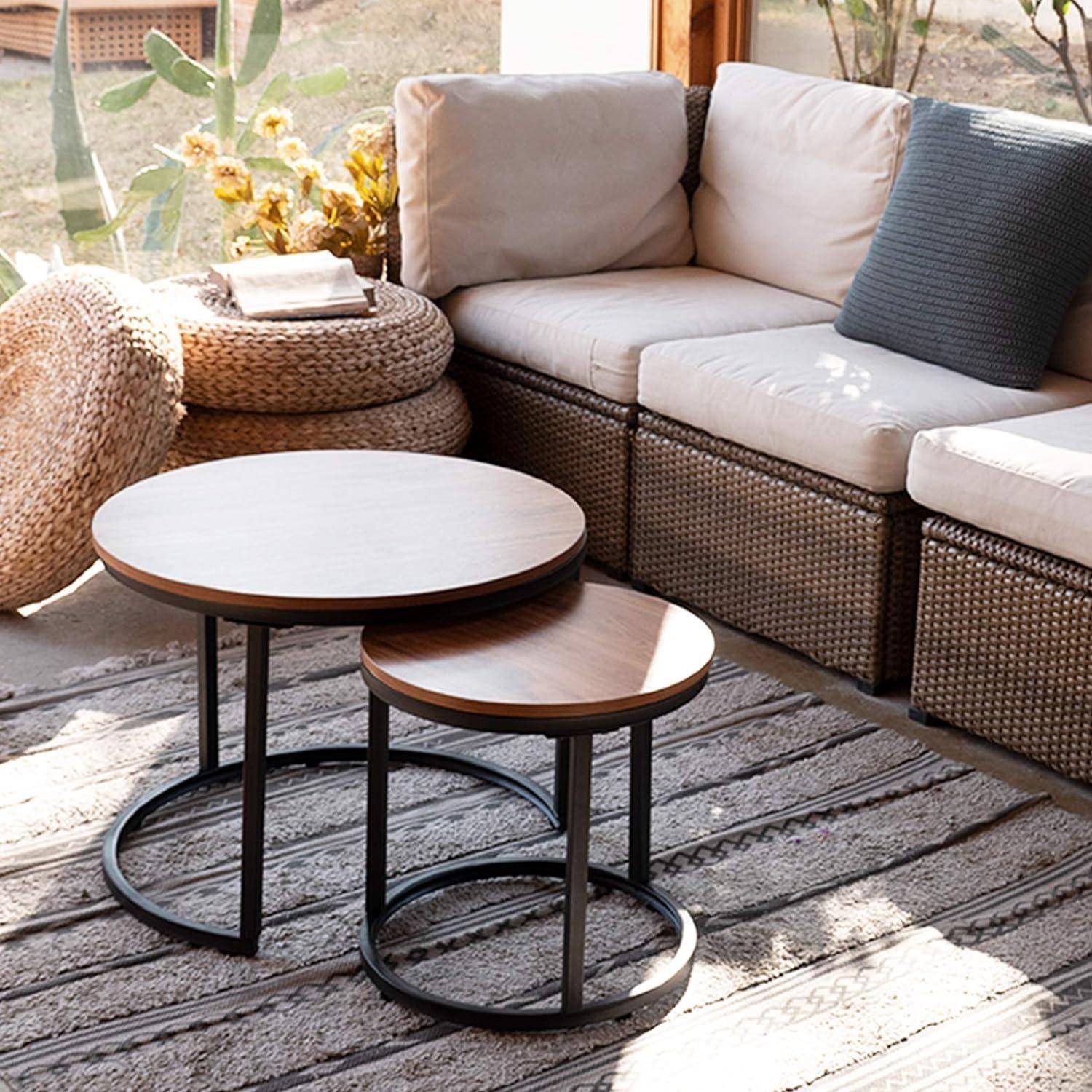 Runde Couchtische 2er-Set Beistelltisch Metallrahmen Wohnzimmer