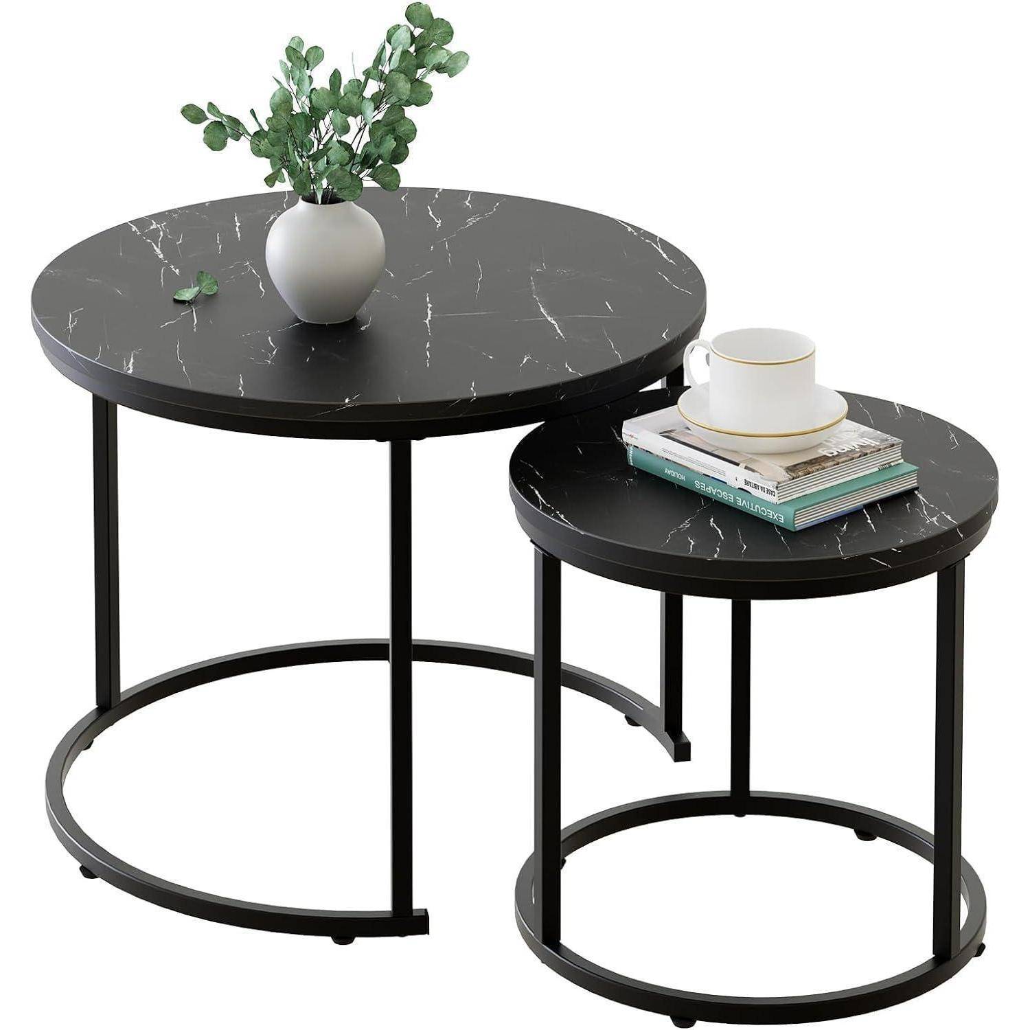 Runde Couchtische 2er Set Beistelltisch Metallrahmen Wohnzimmer