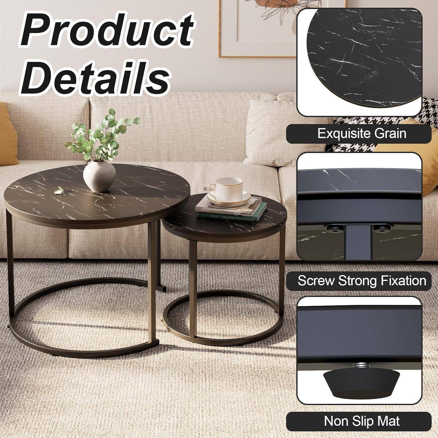 Runde Couchtische 2er Set Beistelltisch Metallrahmen Wohnzimmer