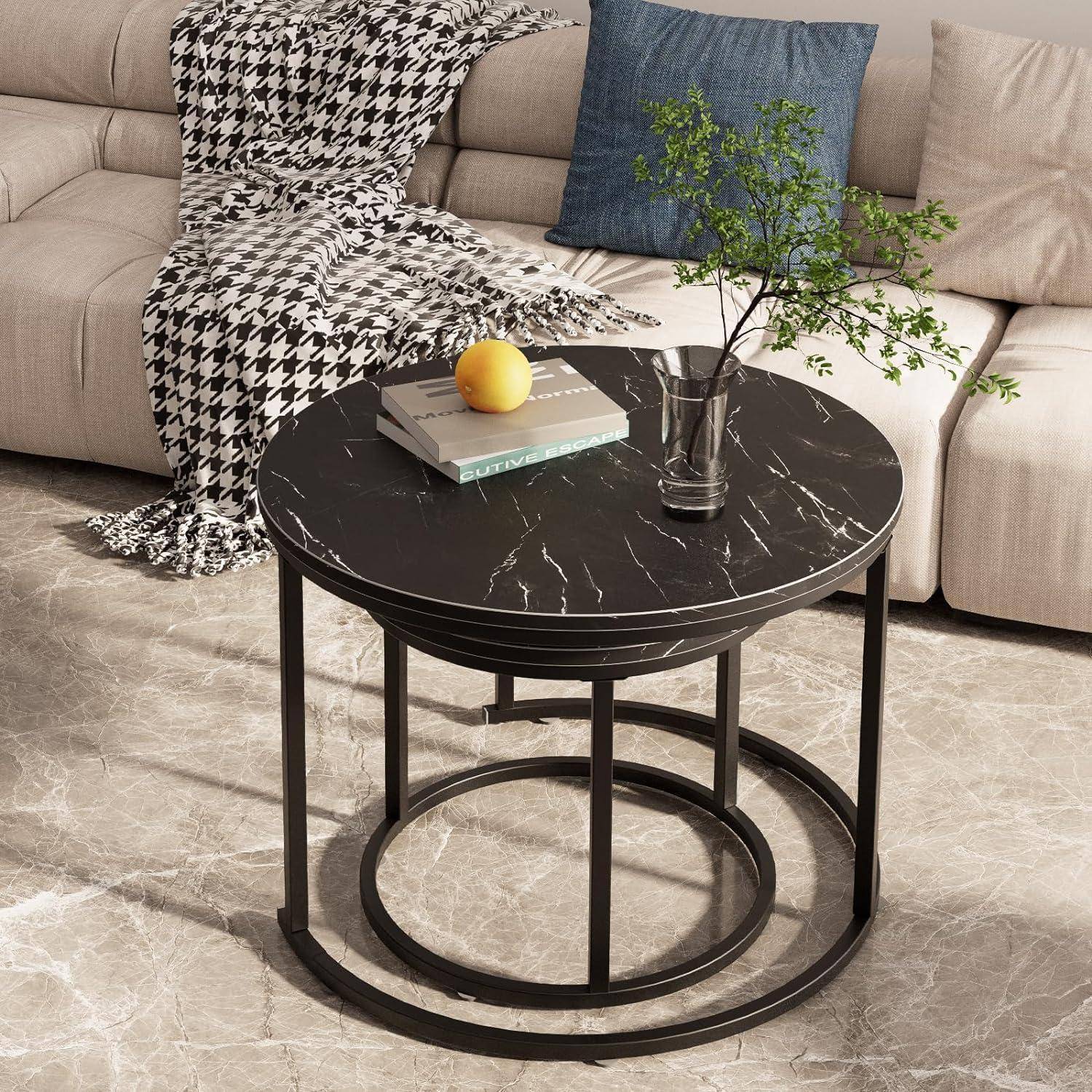 Runde Couchtische 2er Set Beistelltisch Metallrahmen Wohnzimmer