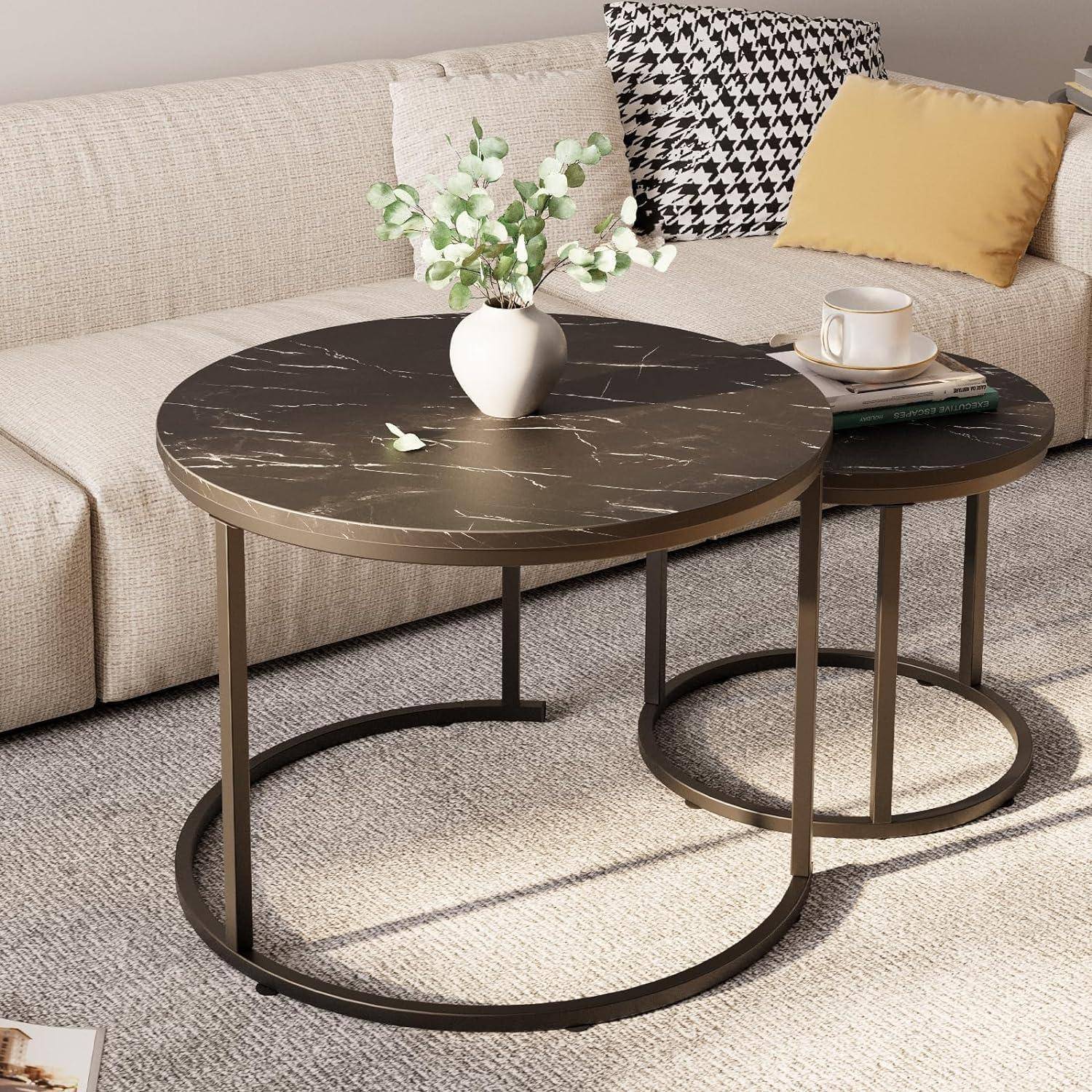 Runde Couchtische 2er Set Beistelltisch Metallrahmen Wohnzimmer