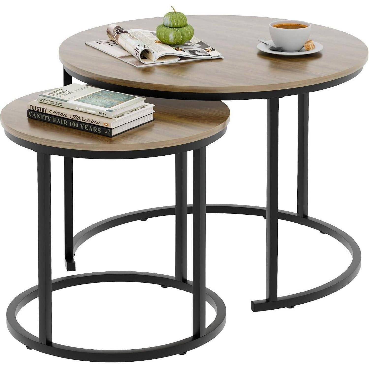 Runde Couchtische Set 2 Beistelltischen Metallrahmen Wohnzimmer