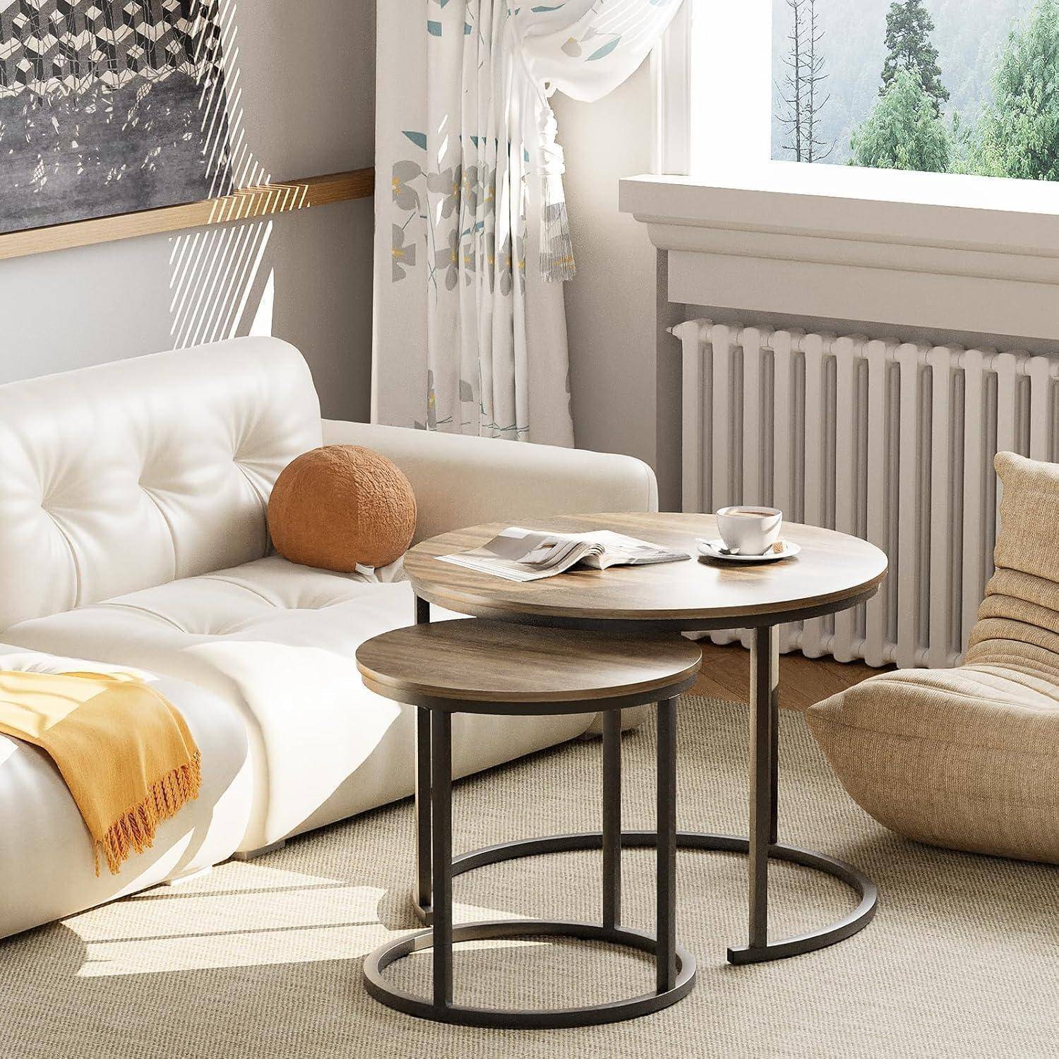 Runde Couchtische Set 2 Beistelltischen Metallrahmen Wohnzimmer