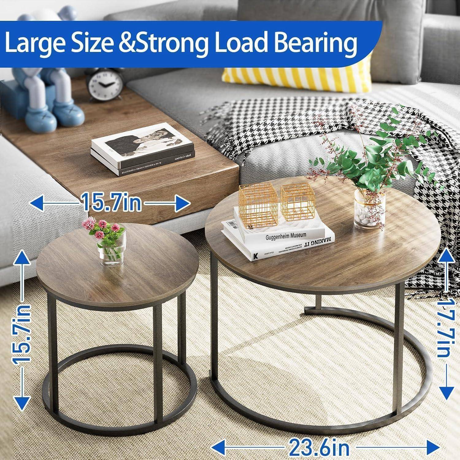 Runde Couchtische Set 2 Beistelltischen Metallrahmen Wohnzimmer