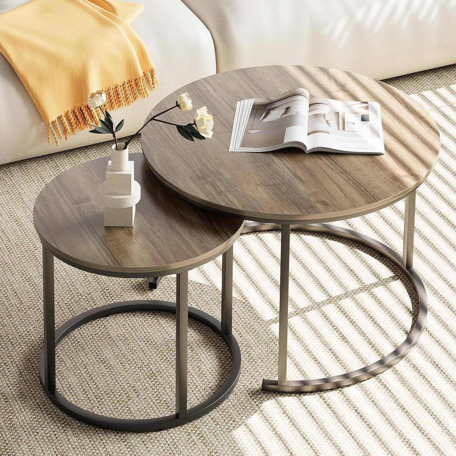Runde Couchtische Set 2 Beistelltischen Metallrahmen Wohnzimmer