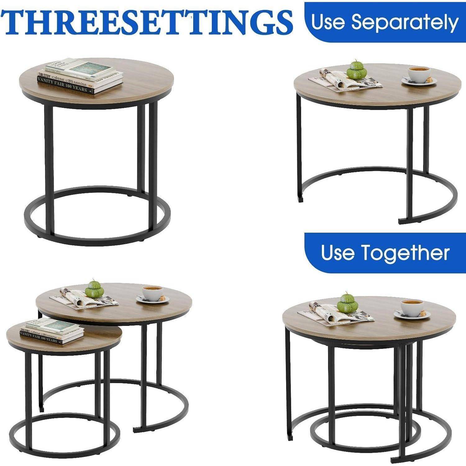 Runde Couchtische Set 2 Beistelltischen Metallrahmen Wohnzimmer