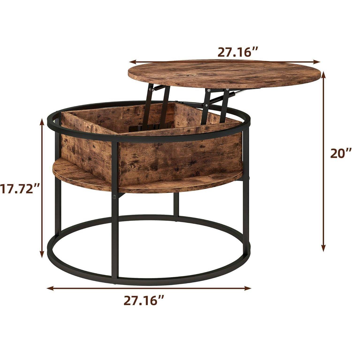 Couchtisch Rund Höhenverstellbar mit Stauraum und Hebeplatte Holz