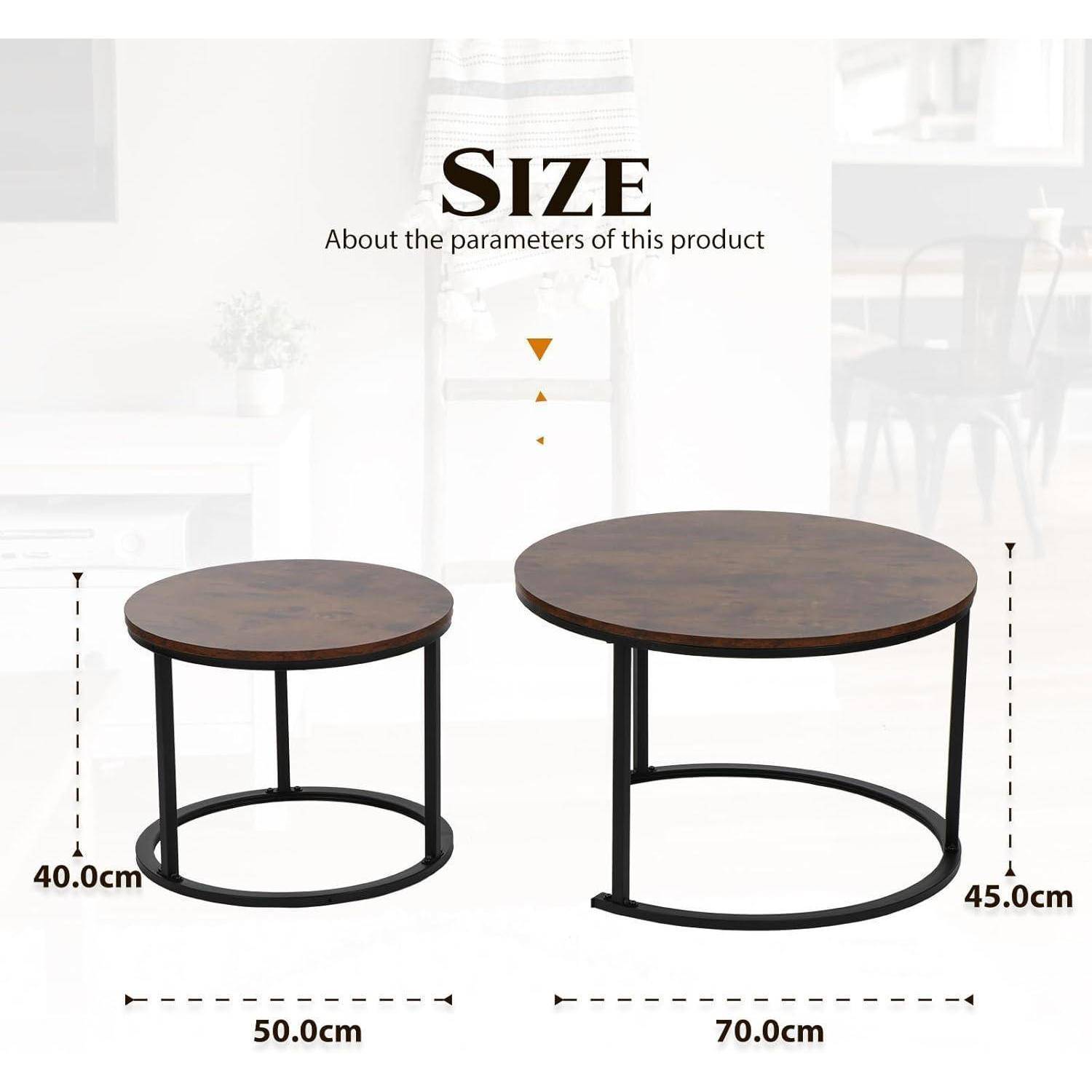 Runder Couchtisch Satztisch Holz Metallgestell Modern Braun