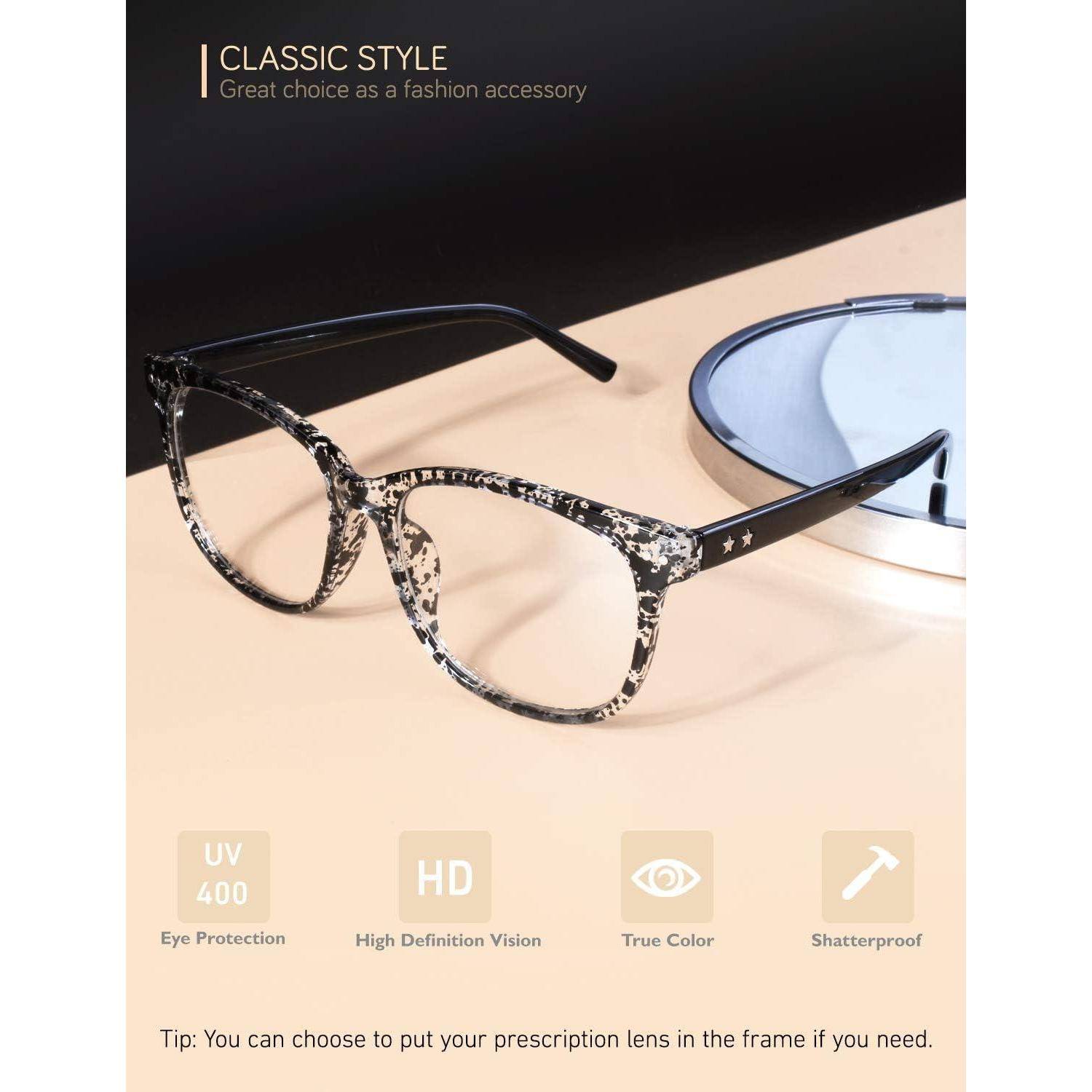 Hornbrille Ohne Stärke Nerdbrille Damen Herren Großer Rahmen UV400